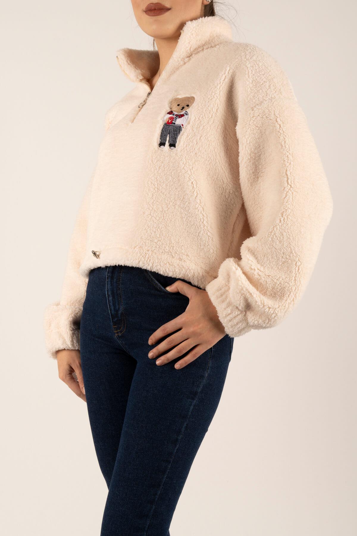 Ayıcık Nakışlı Peluş Sweat