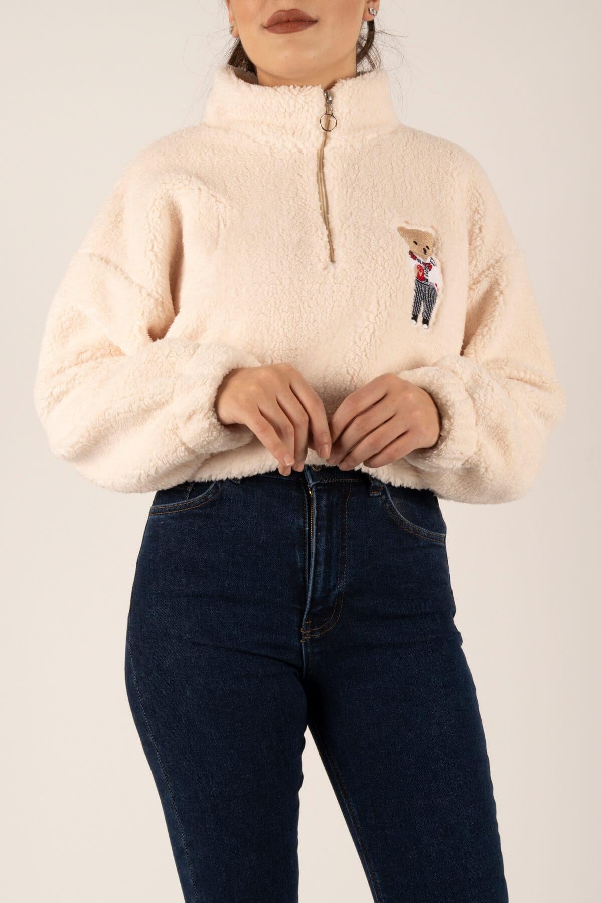 Ayıcık Nakışlı Peluş Sweat
