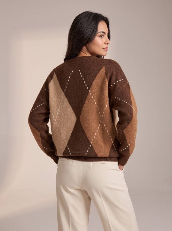 Baklava Desenli Oversize Triko Kazak
