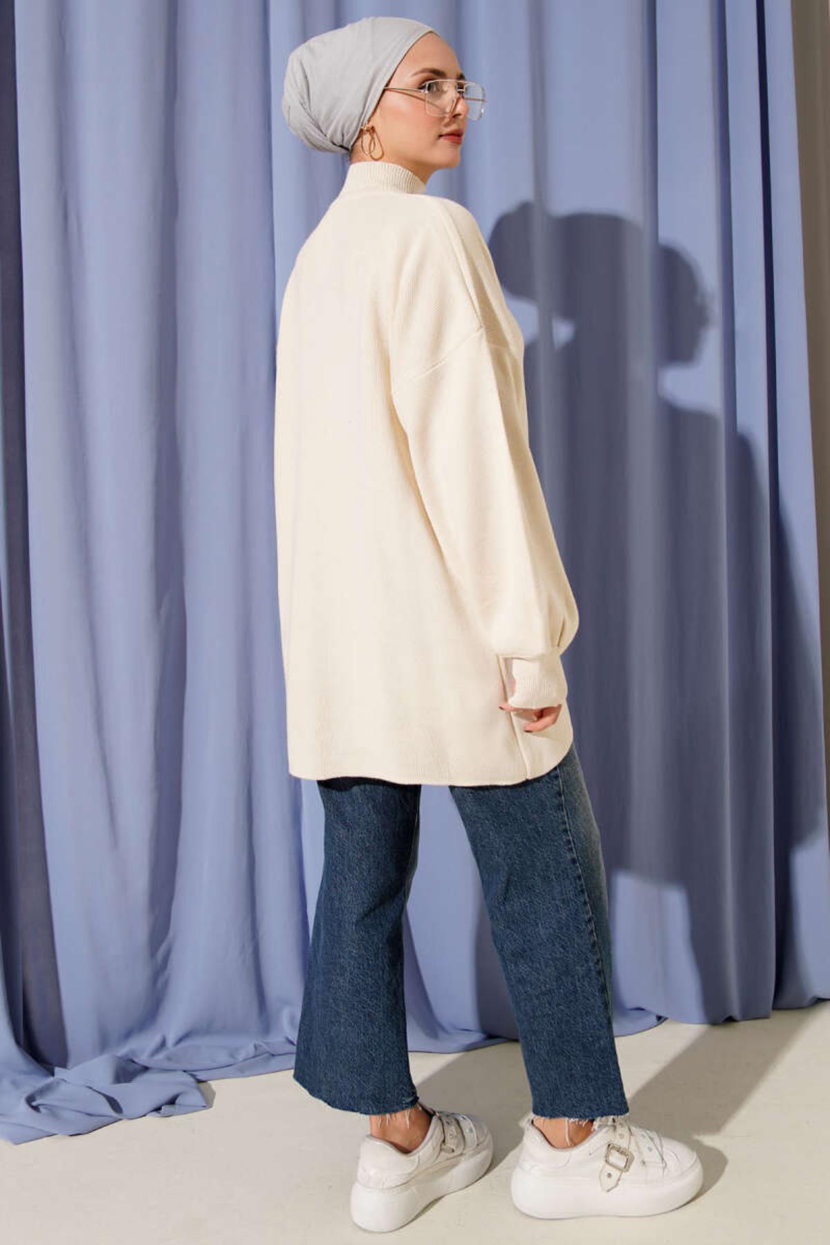 Balıkçı Yaka Balon Kol Triko Tunik