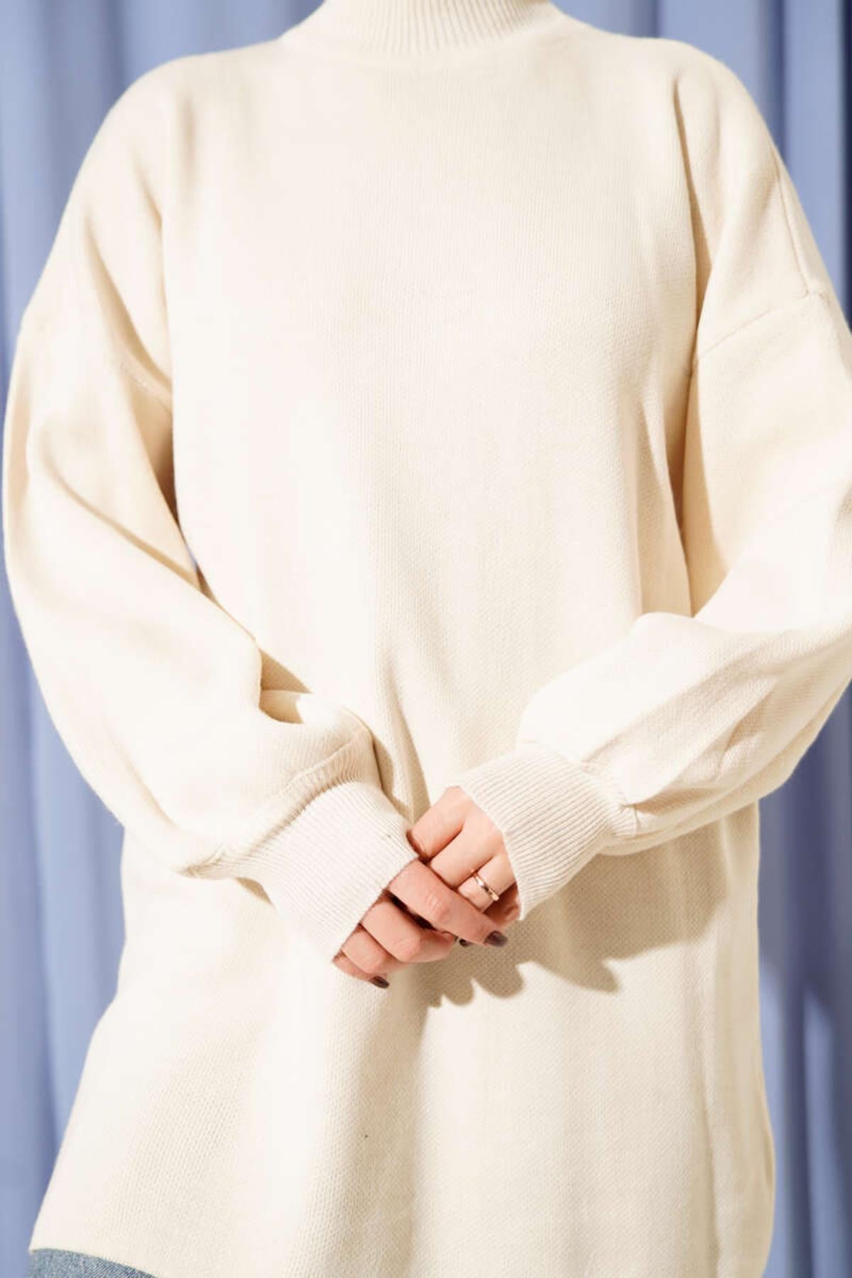 Balıkçı Yaka Balon Kol Triko Tunik