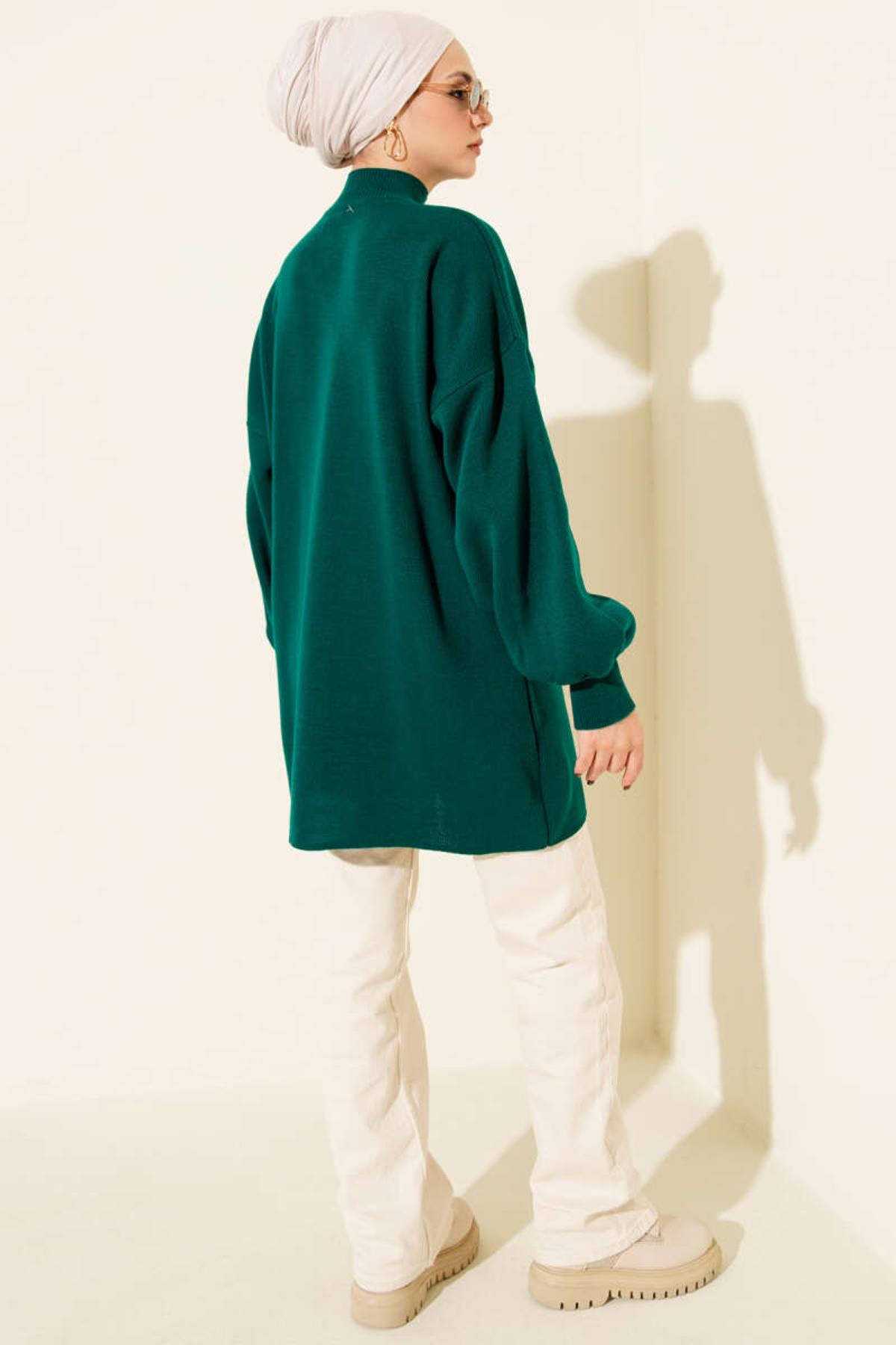 Balıkçı Yaka Balon Kol Triko Tunik