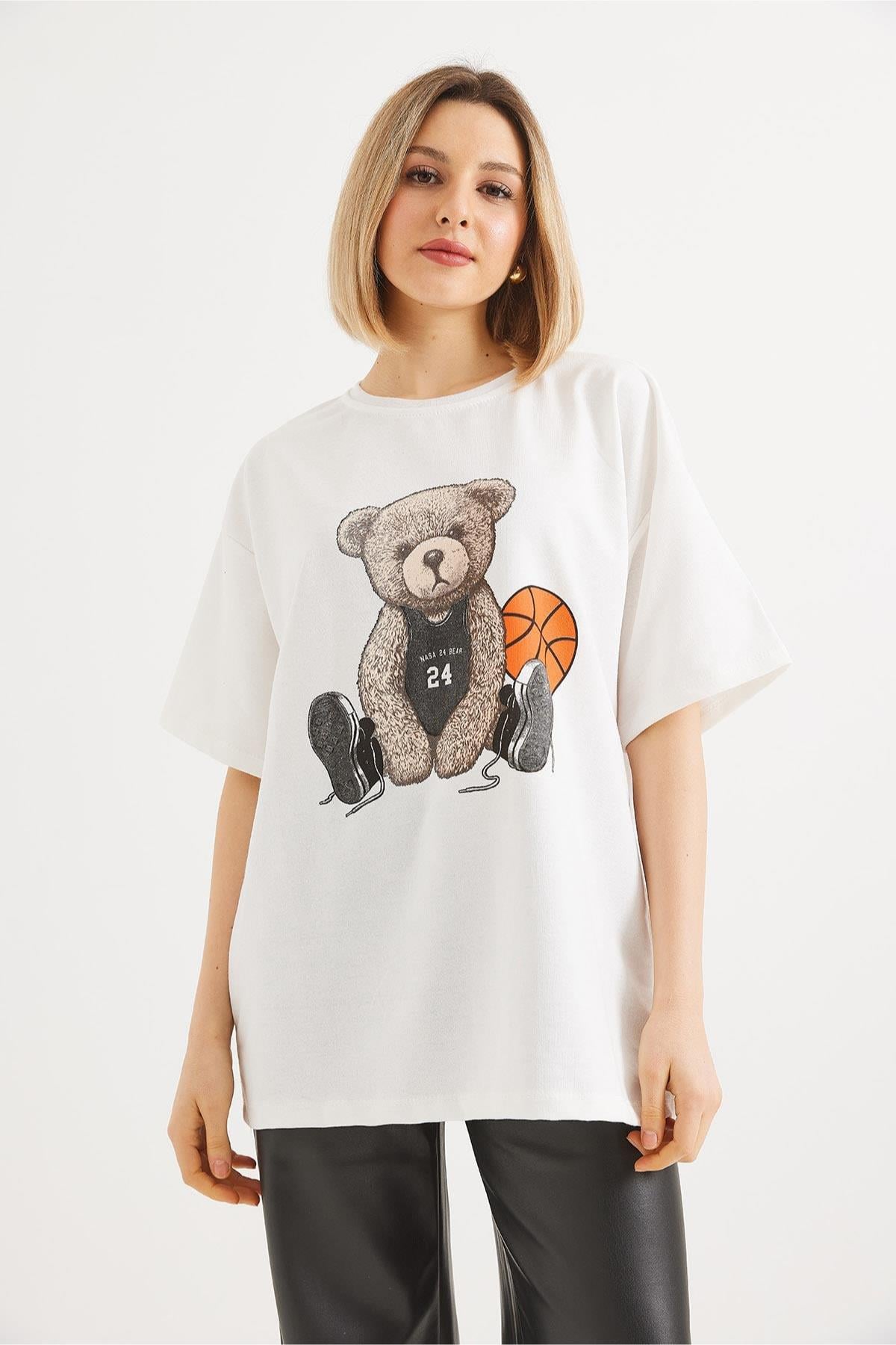 Basketbolcu Ayı Baskılı Tshirt