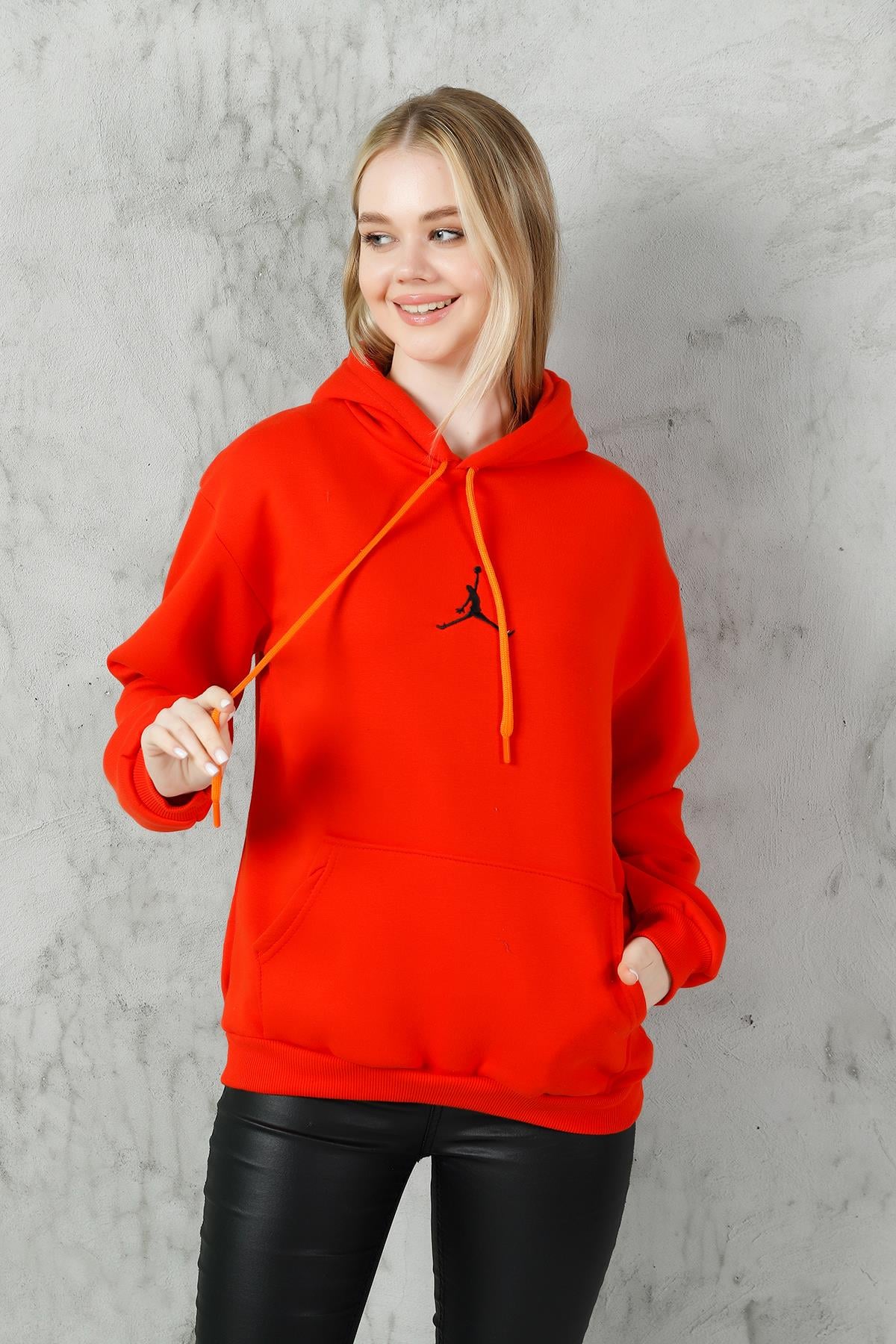 Baskılı Kapşonlu Kanguru Cep Sweatshirt