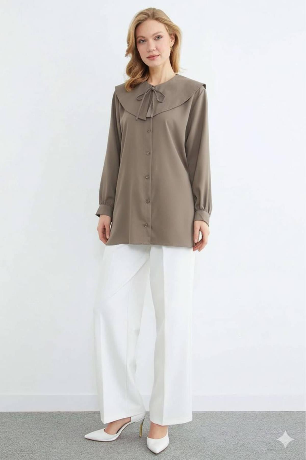 Bebe Yaka Bağlamalı Balon Kol Tunik