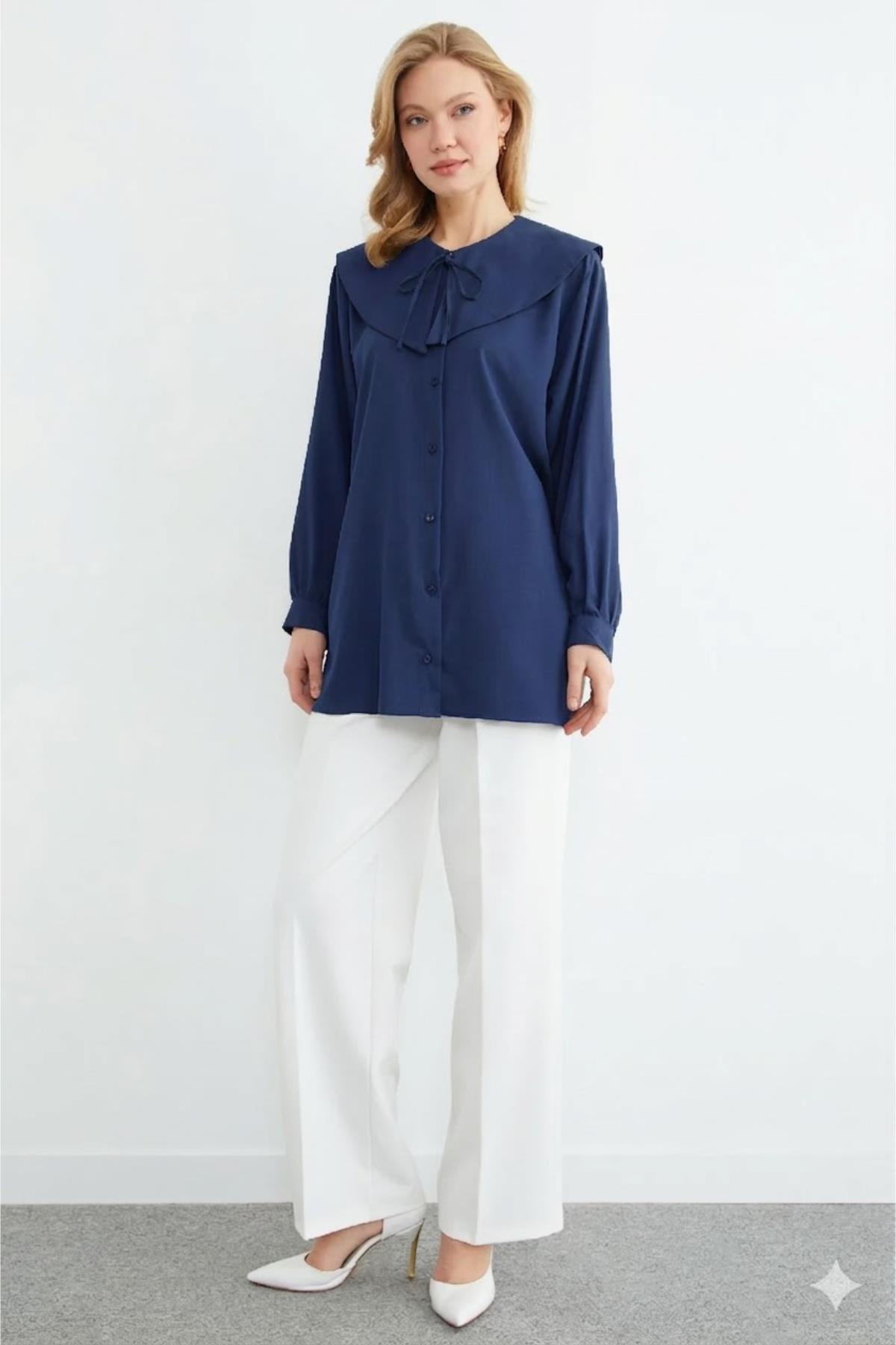 Bebe Yaka Bağlamalı Balon Kol Tunik