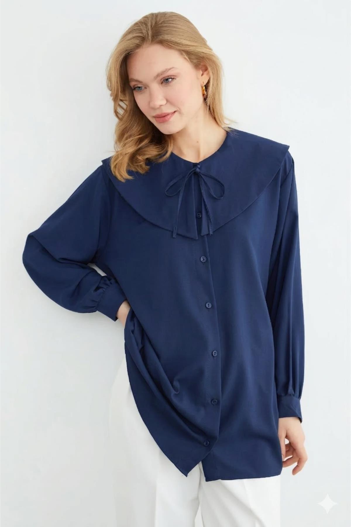 Bebe Yaka Bağlamalı Balon Kol Tunik