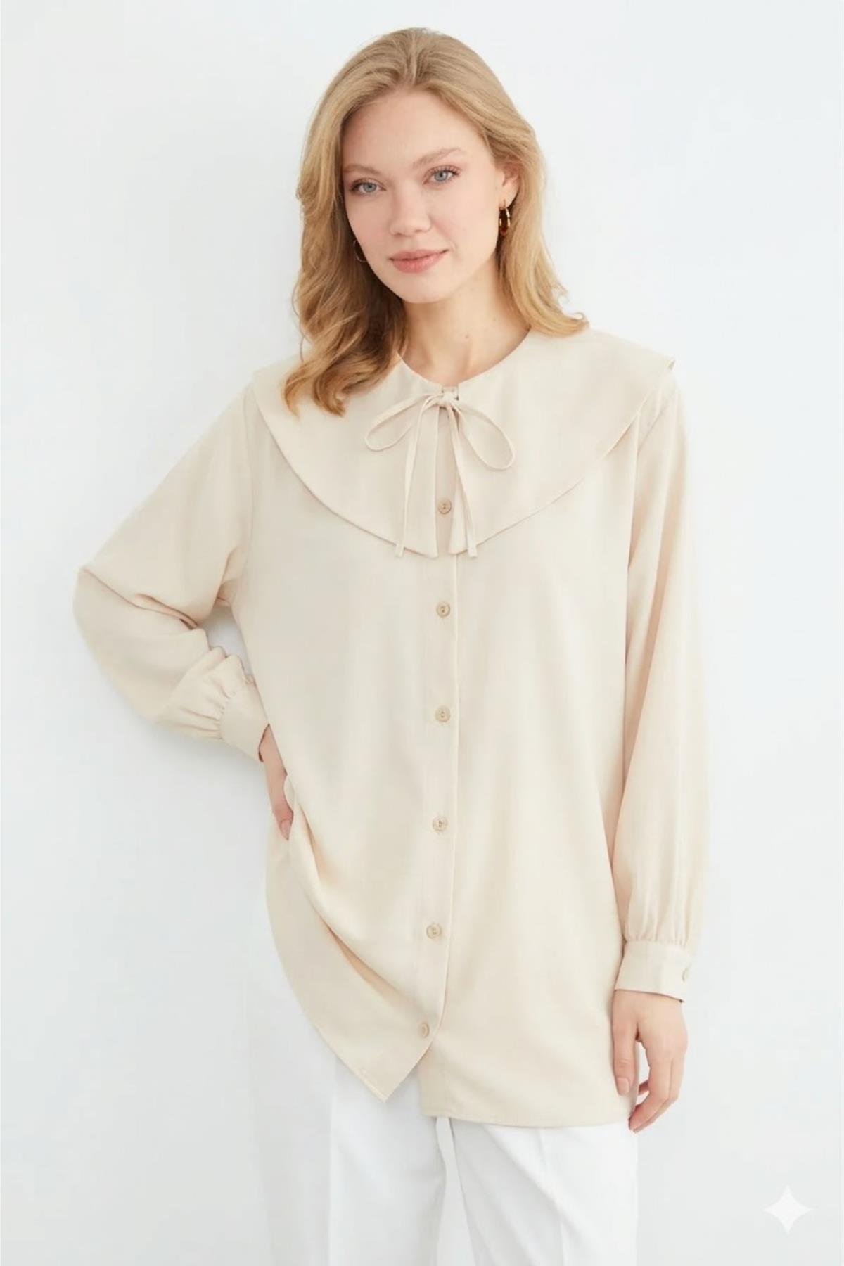 Bebe Yaka Bağlamalı Balon Kol Tunik