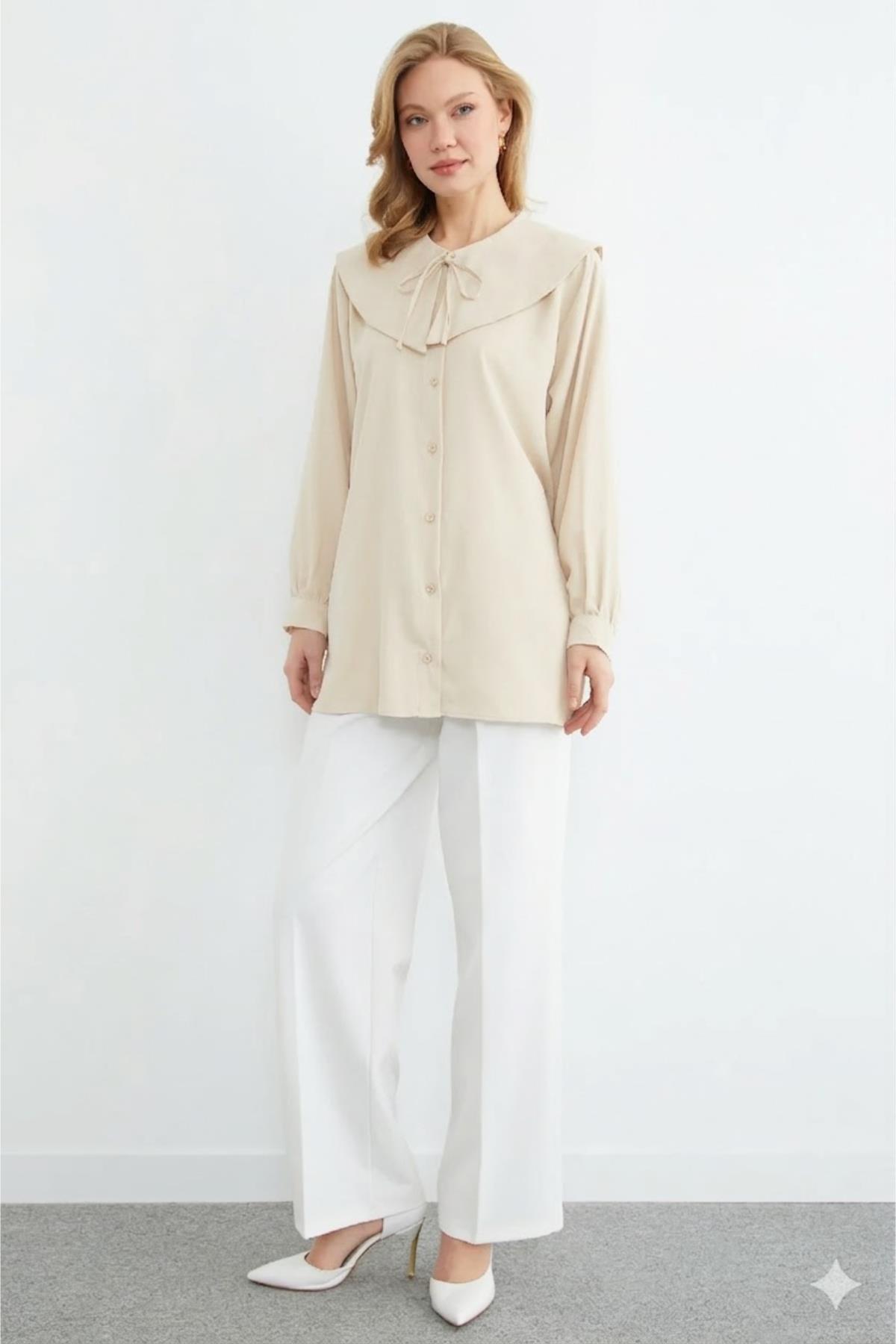 Bebe Yaka Bağlamalı Balon Kol Tunik