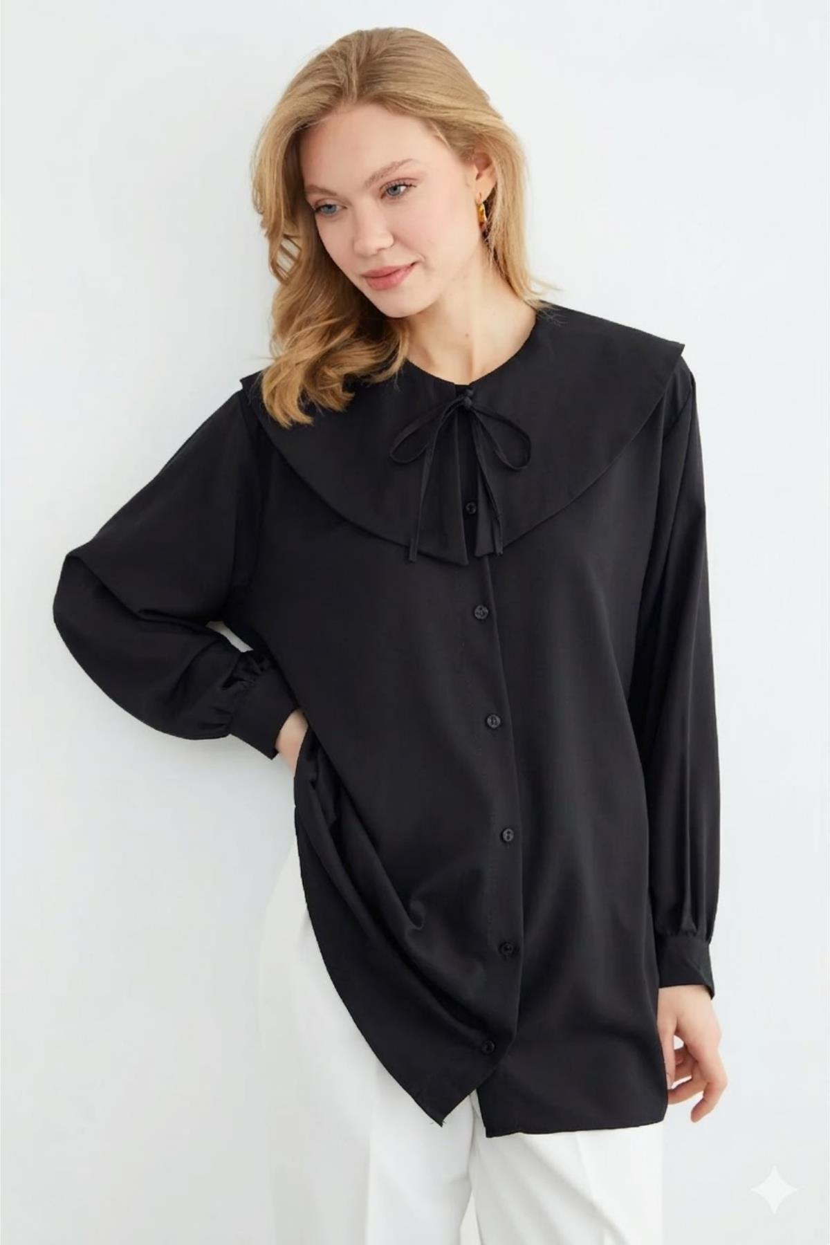 Bebe Yaka Bağlamalı Balon Kol Tunik