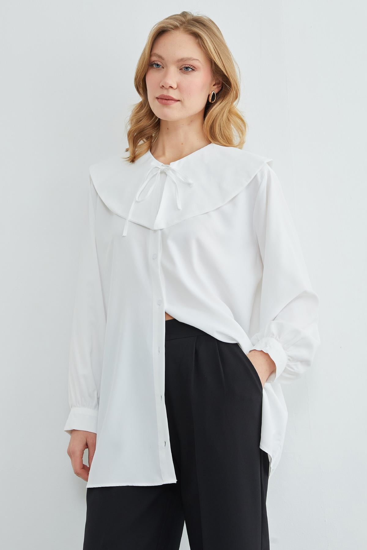 Bebe Yaka Bağlamalı Balon Kol Tunik