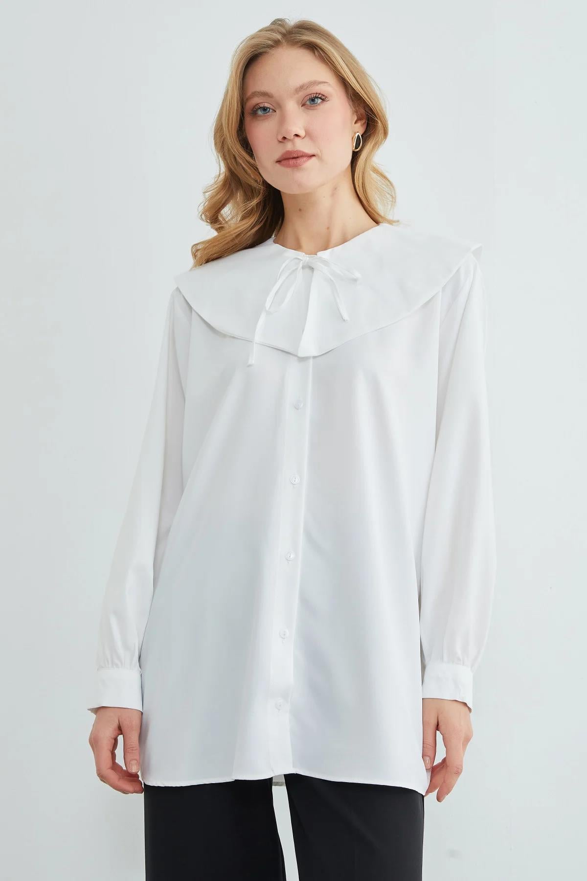 Bebe Yaka Bağlamalı Balon Kol Tunik