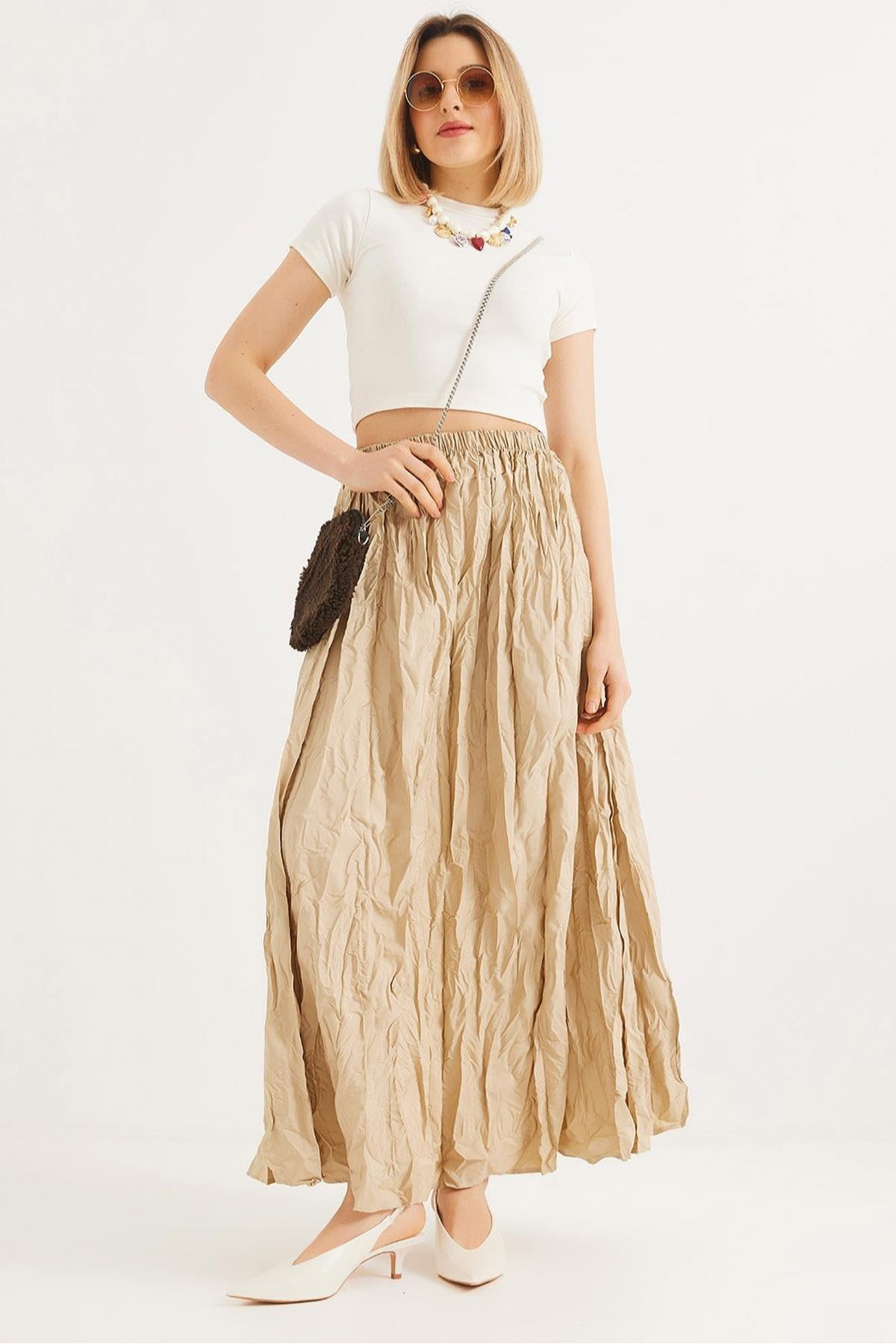 Beli Lastikli Kırışık Model Etek