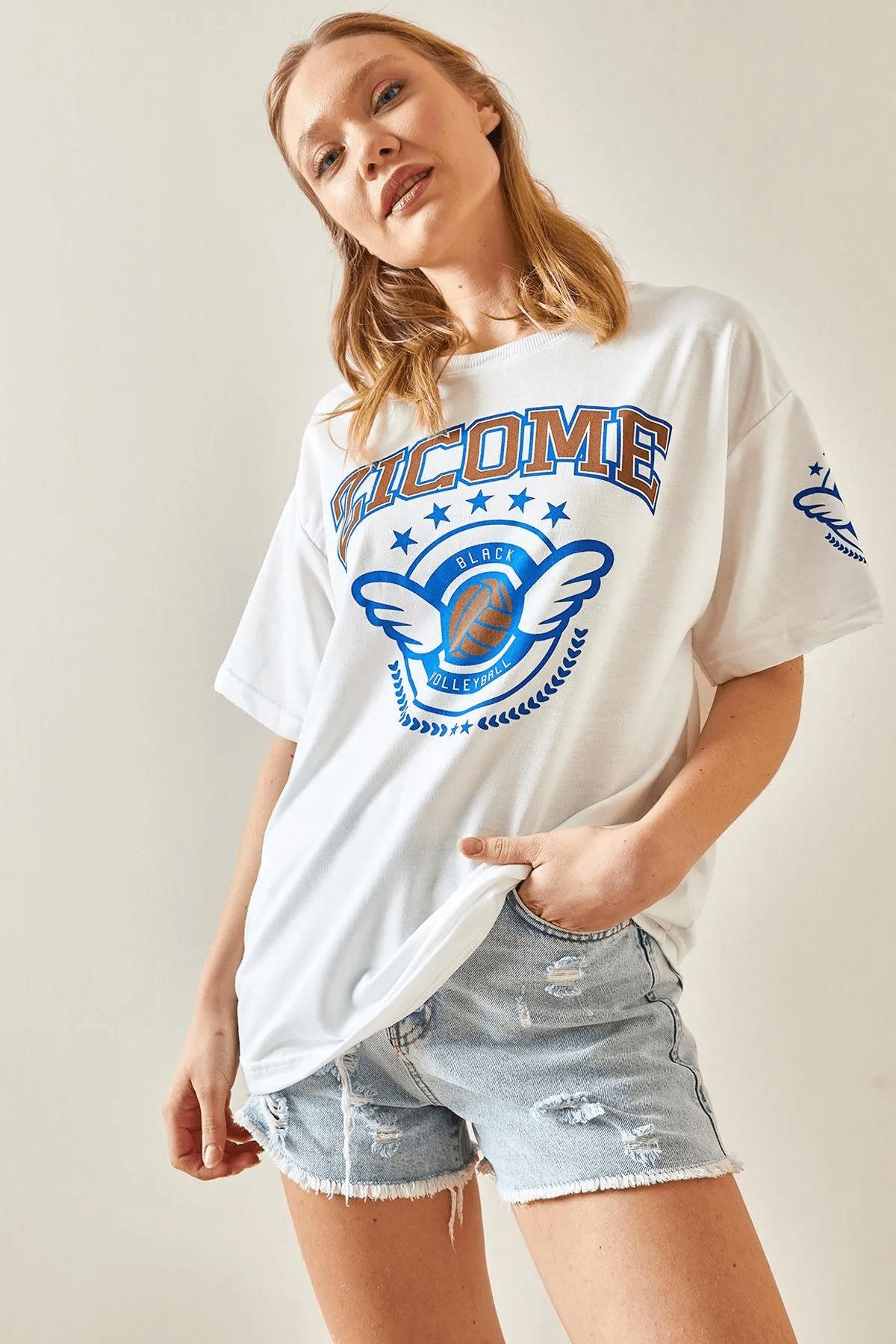 Bisiklet Yaka Baskılı T-shirt