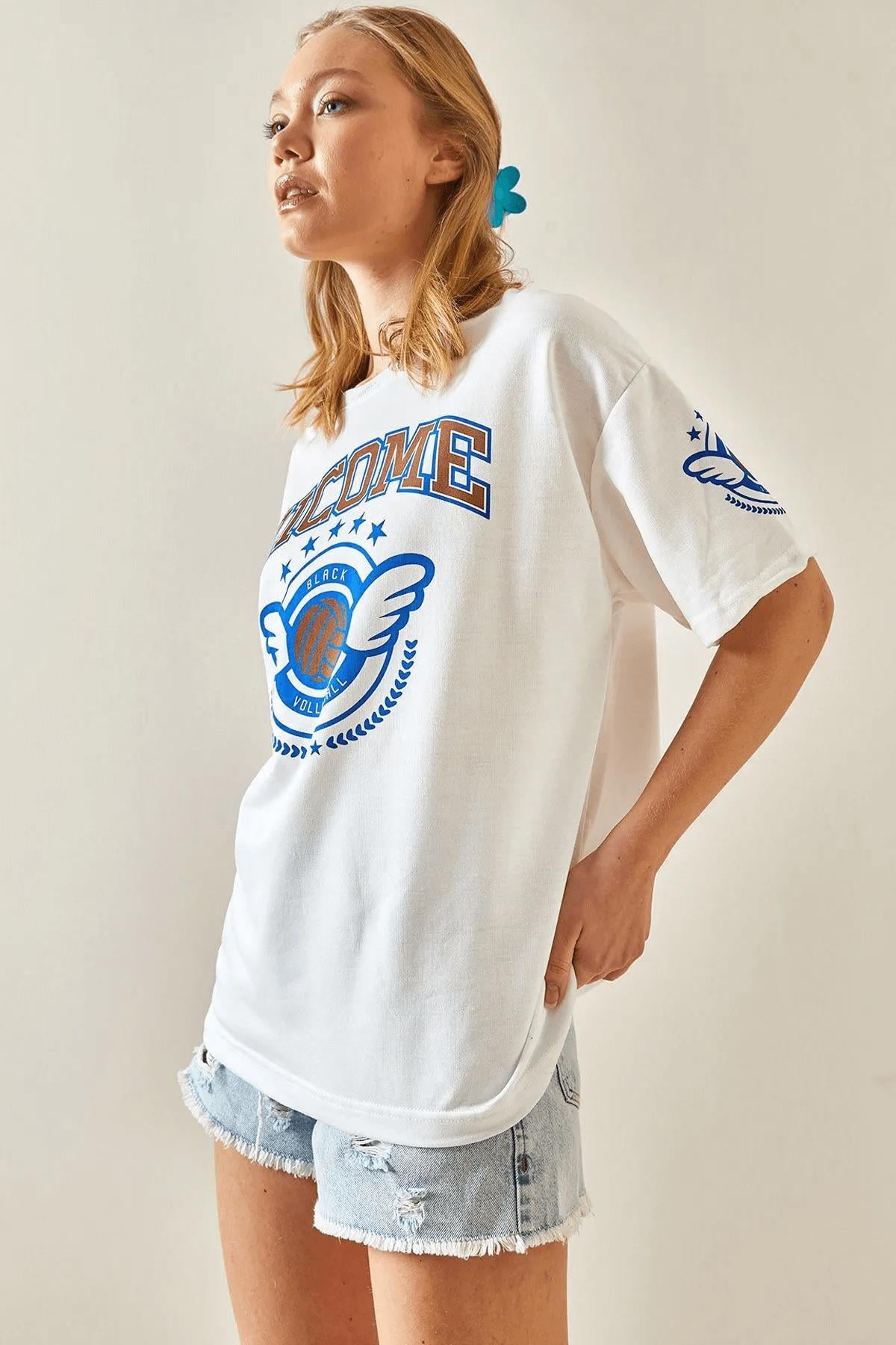 Bisiklet Yaka Baskılı T-shirt