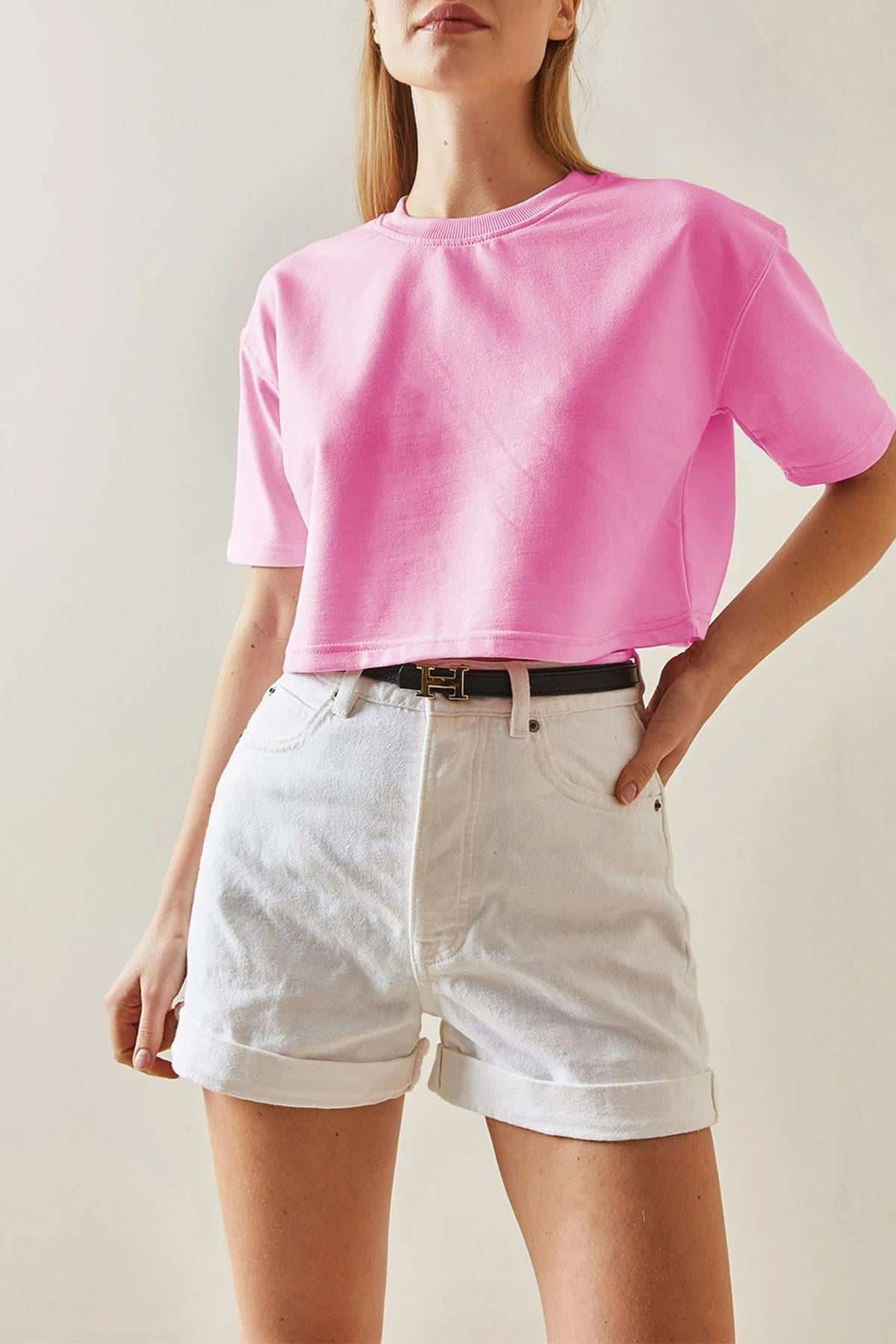 Bisiklet Yaka Crop Tshirt