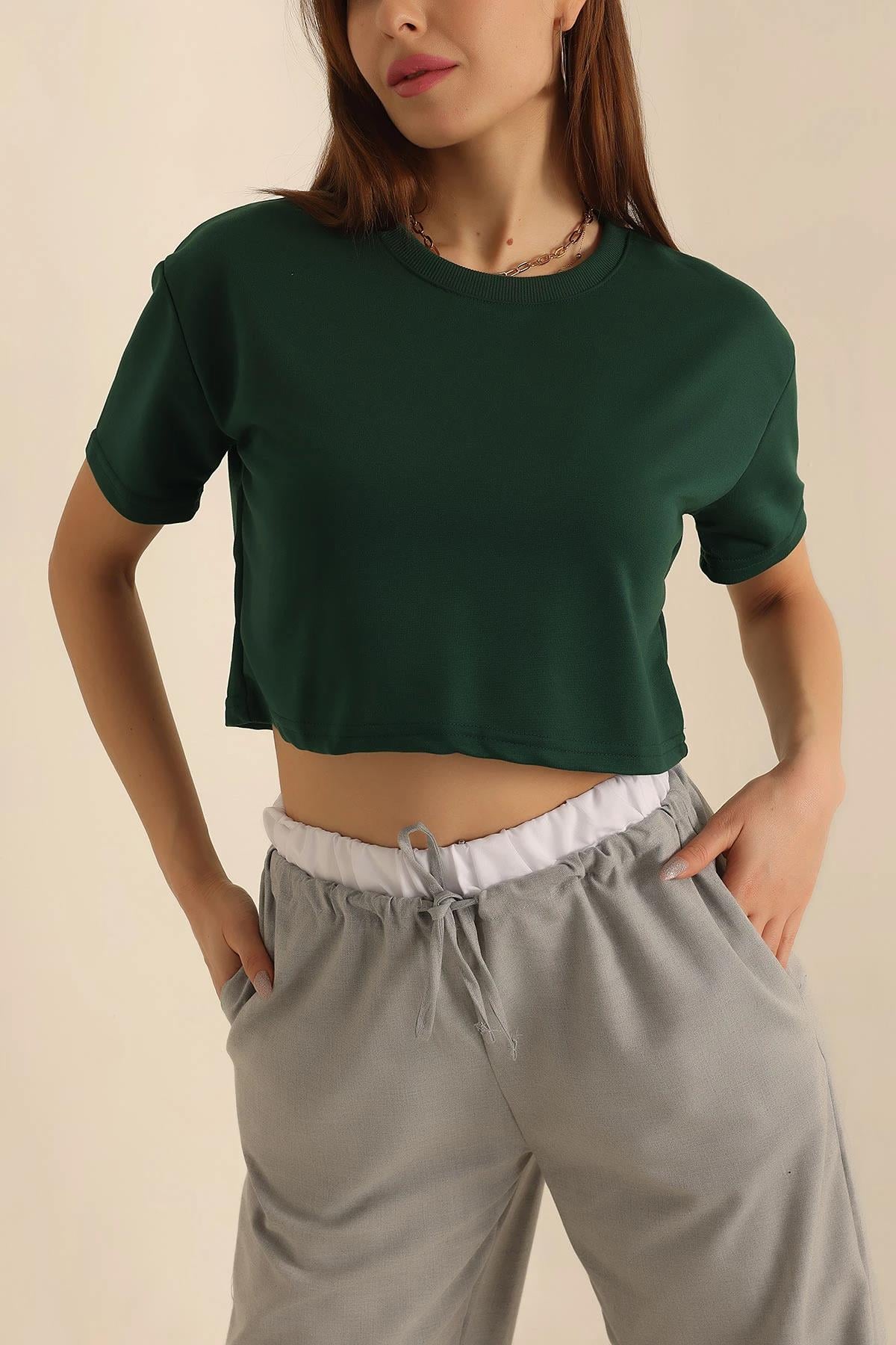 Bisiklet Yaka Crop Tshirt