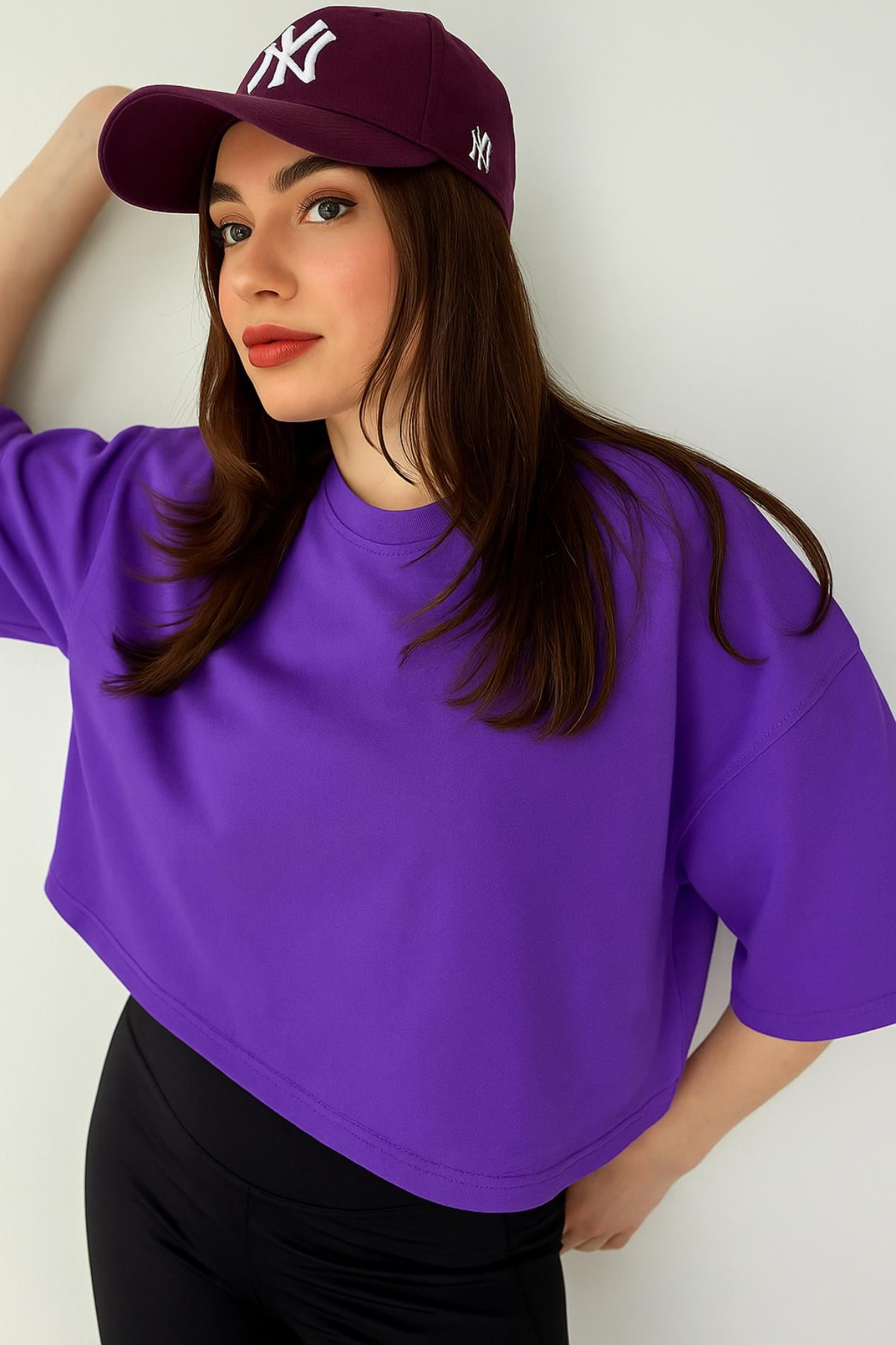 Bisiklet Yaka Crop Tshirt