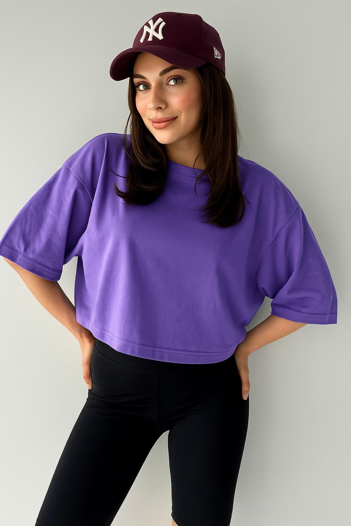 Bisiklet Yaka Crop Tshirt