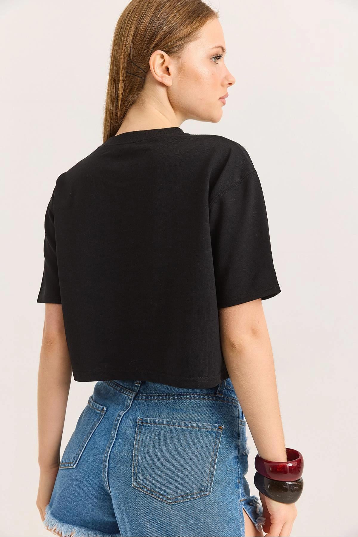 Bisiklet Yaka Crop Tshirt