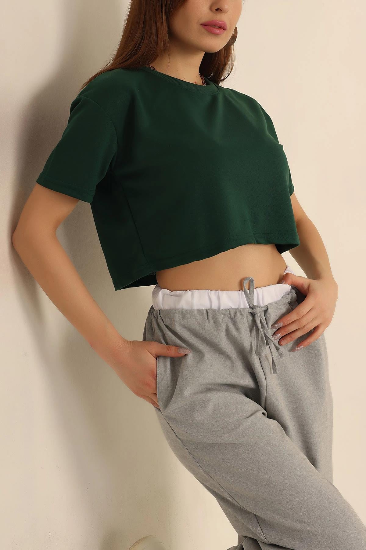 Bisiklet Yaka Crop Tshirt