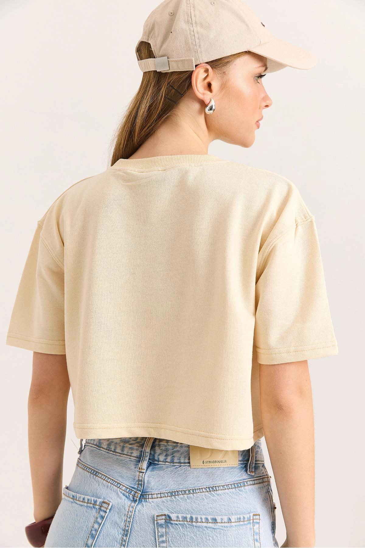 Bisiklet Yaka Crop Tshirt
