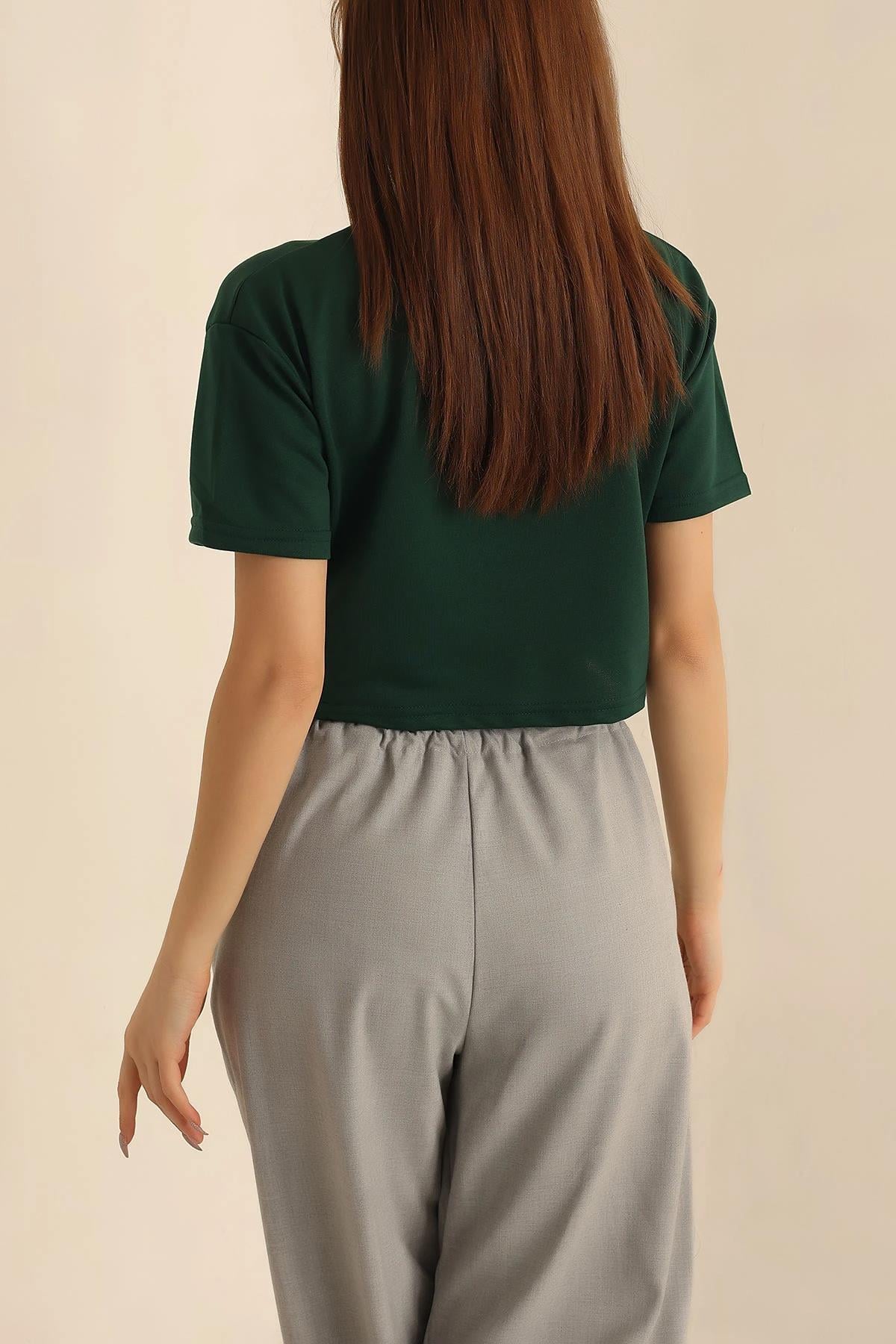 Bisiklet Yaka Crop Tshirt
