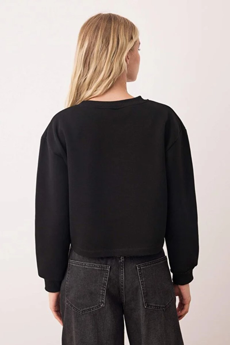 Bisiklet Yaka Şardonlu İki İplik Crop Sweat