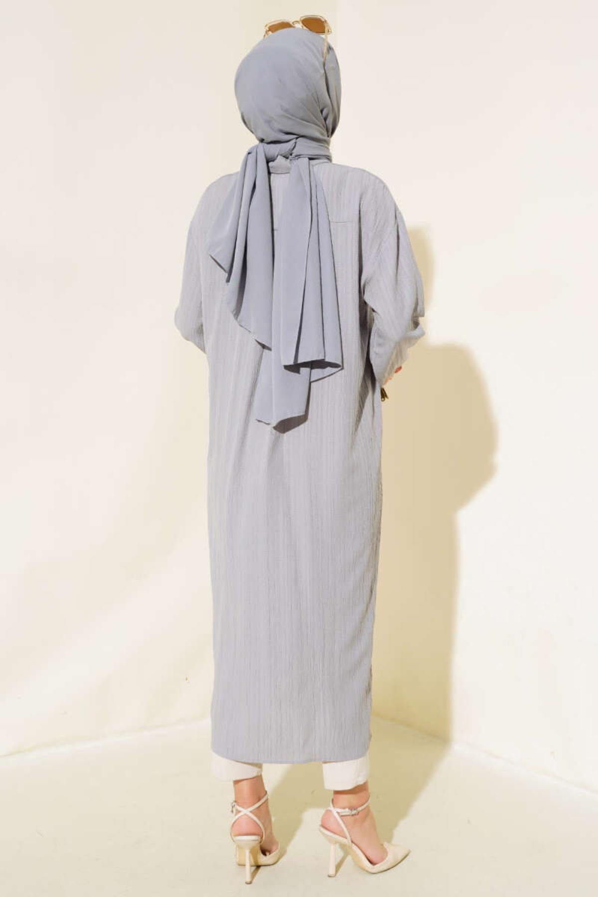 Boydan Düğmeli Uzun Gömlek