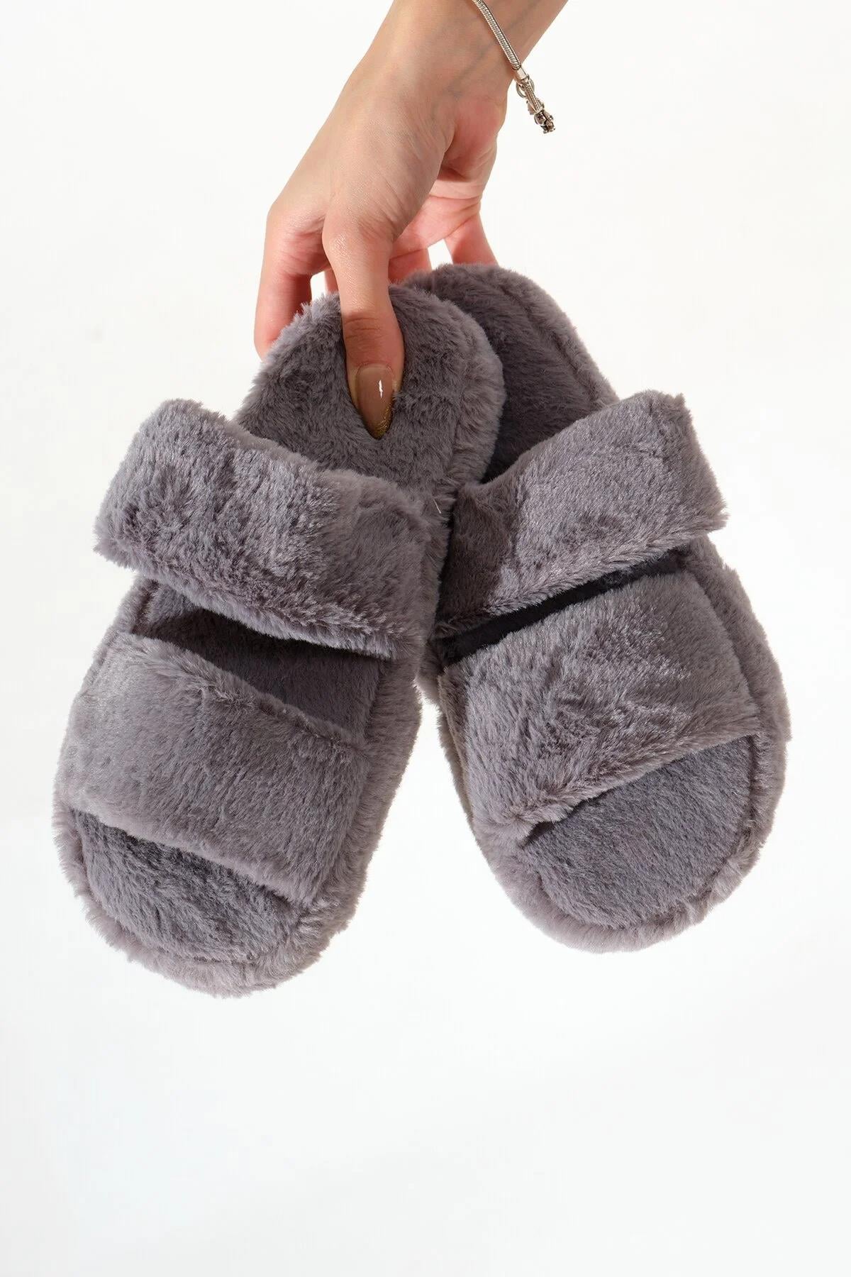 Çift Bantlı Peluş Ev Terliği