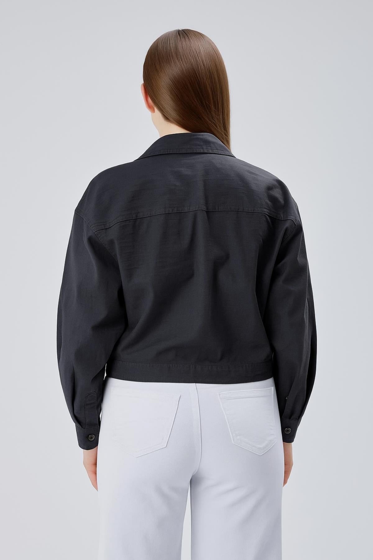 Çift Cepli Crop Gömlek