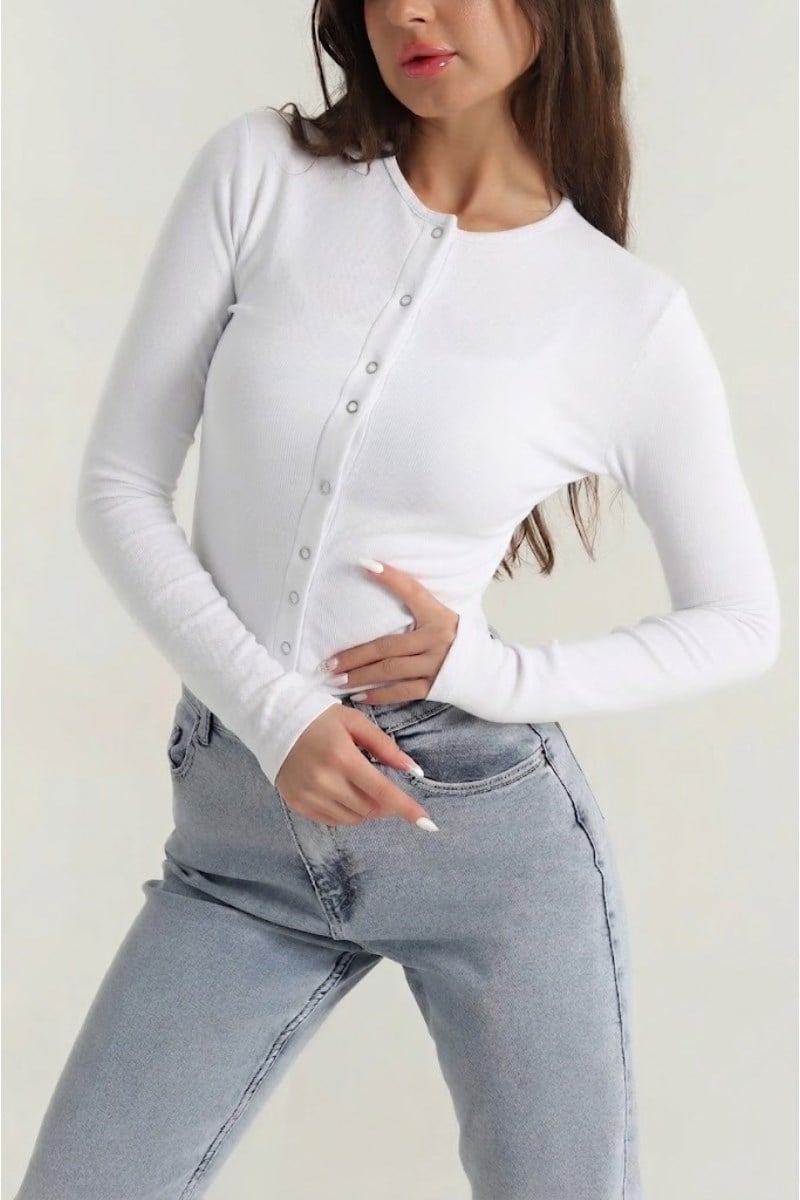 Çıtçıtlı Uzun Kol Bluz