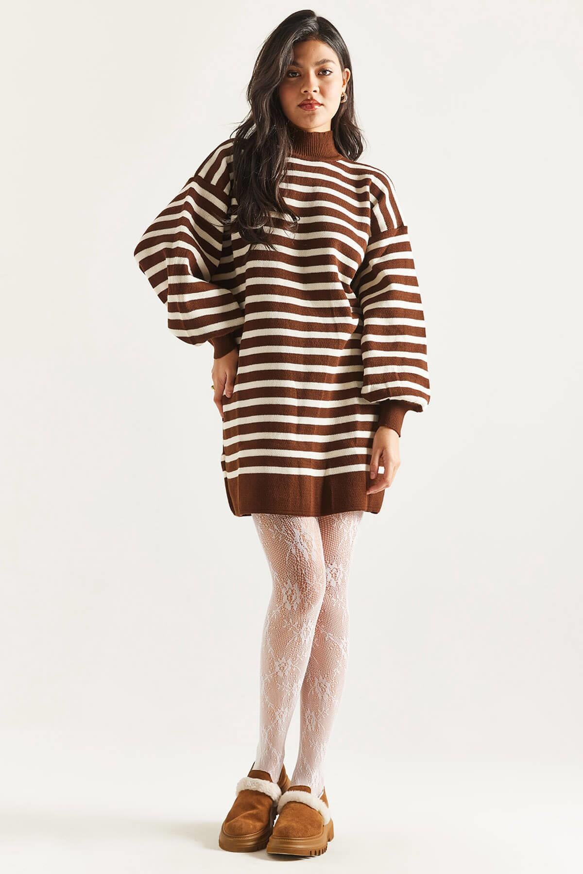 Çizgili Balon Kol Tunik