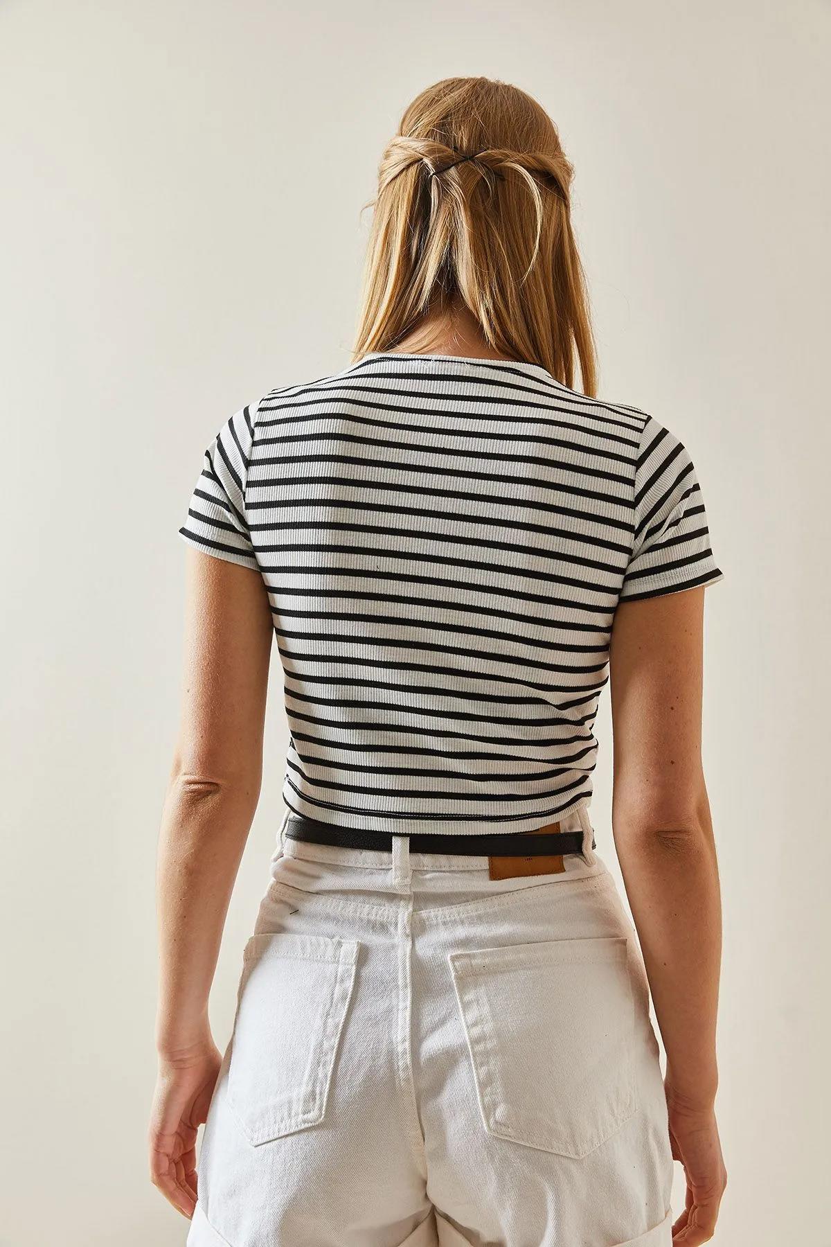 Çizgili Crop Tshirt