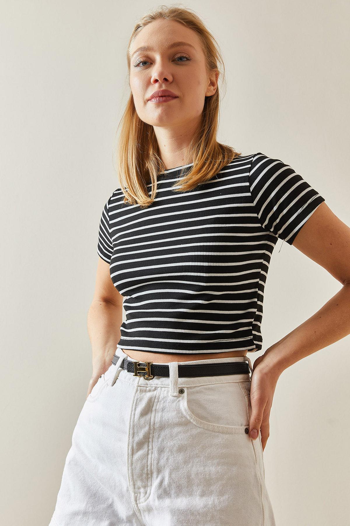 Çizgili Crop Tshirt
