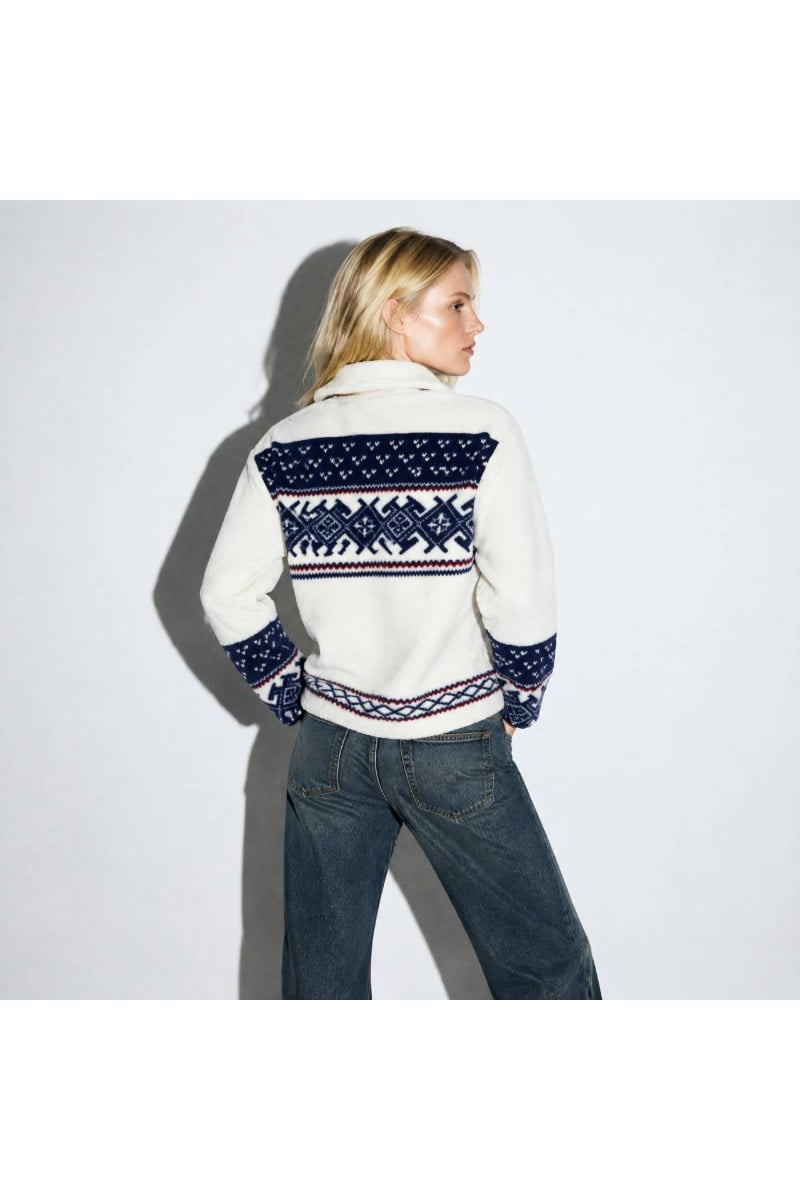 Desenli Dik Yaka Yarım Fermuarlı Cepli Polar Sweatshirt