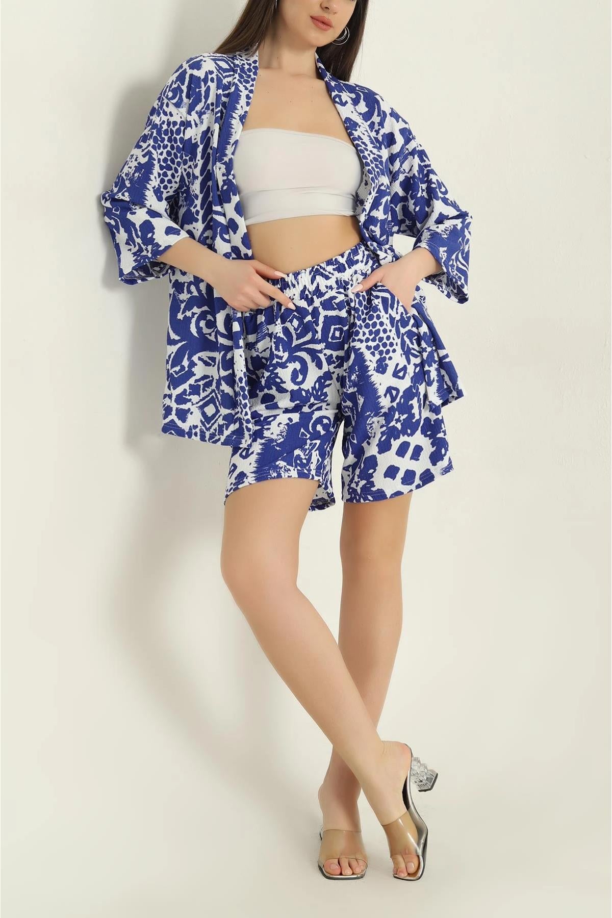 Desenli Şortlu Kimono Takım