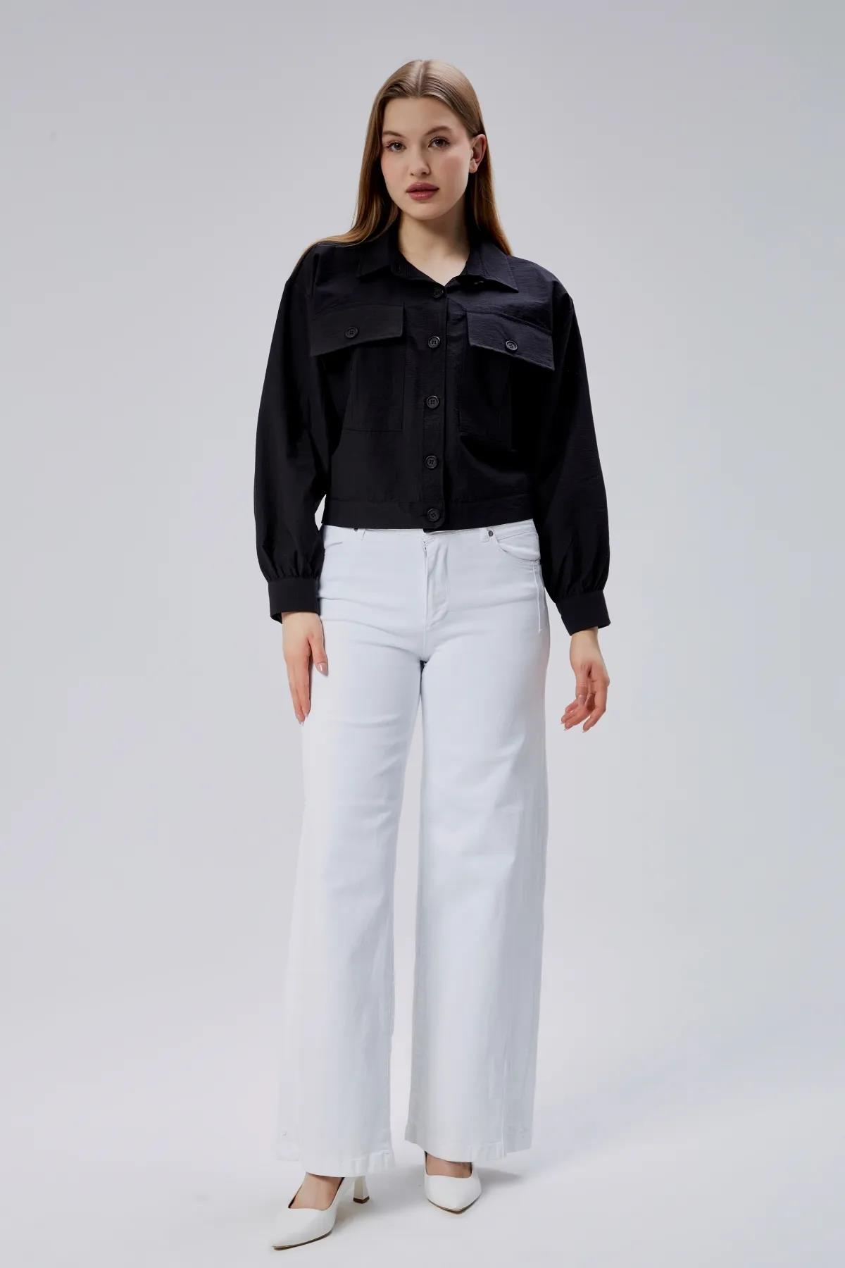 Düğmeli Crop Gömlek