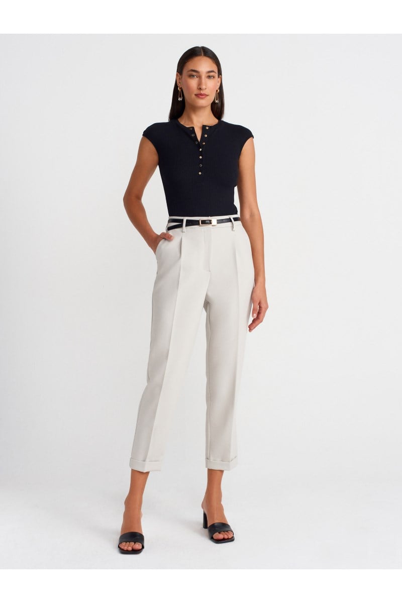 Düğmeli Kaşkorse Crop Bluz