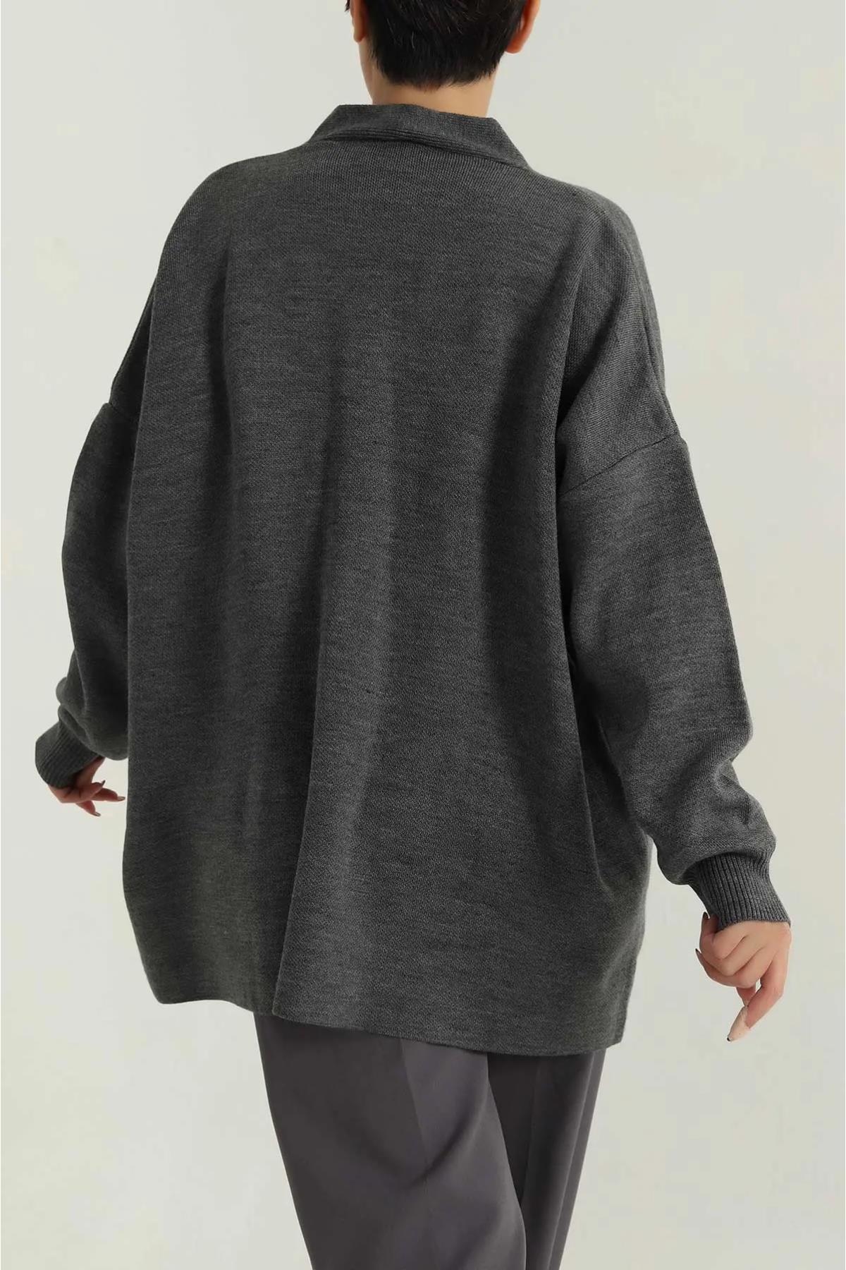 Düğmeli Oversize Triko Hırka