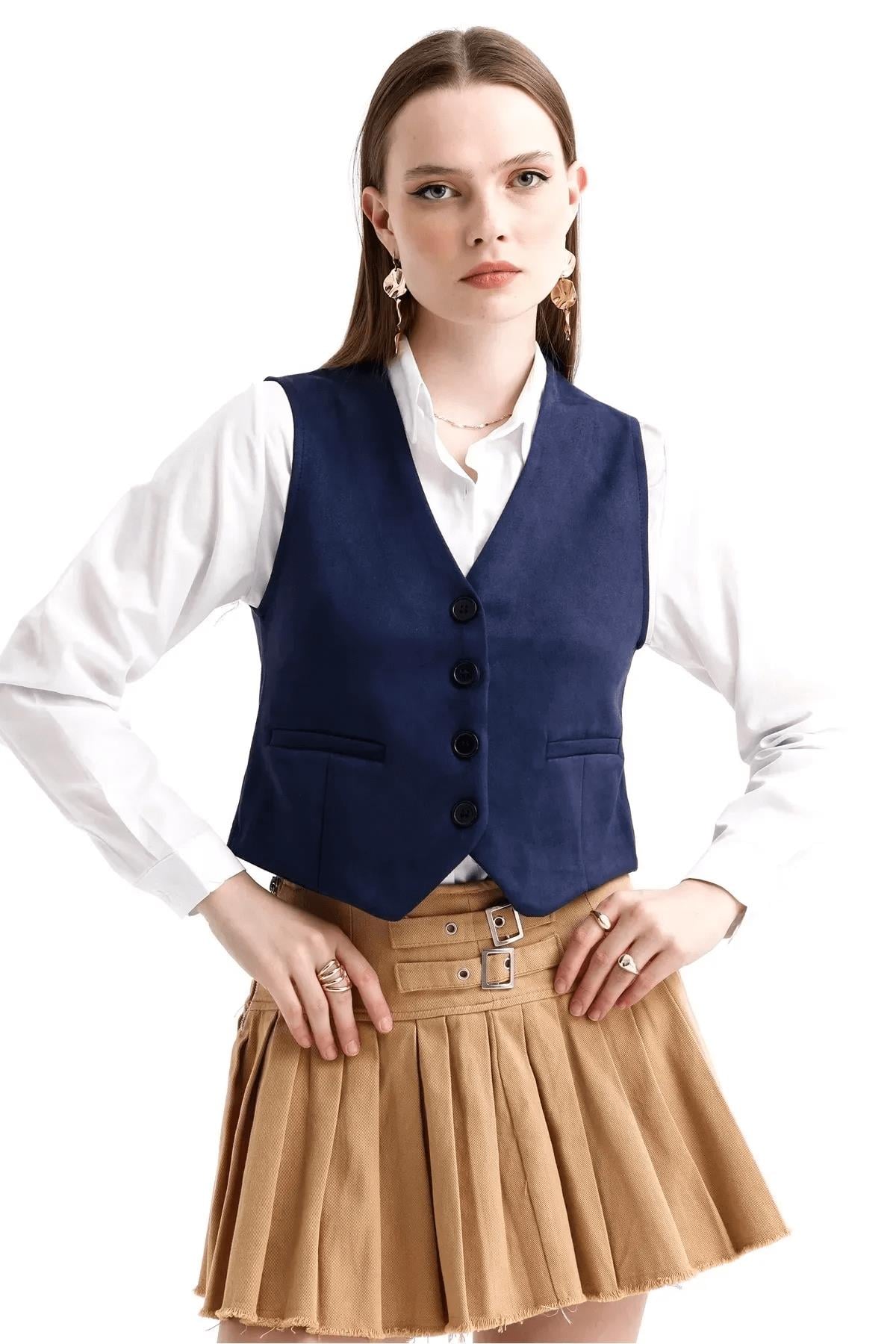 Düğmeli Süet Yelek