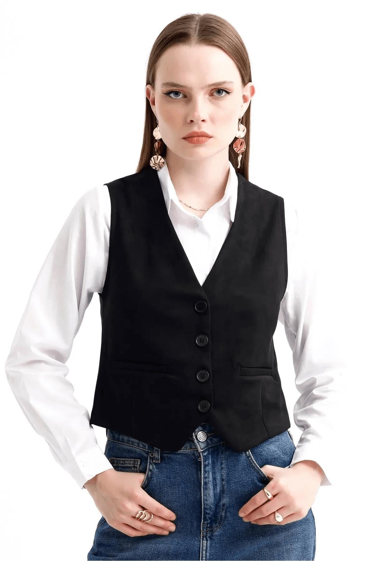 Düğmeli Süet Yelek