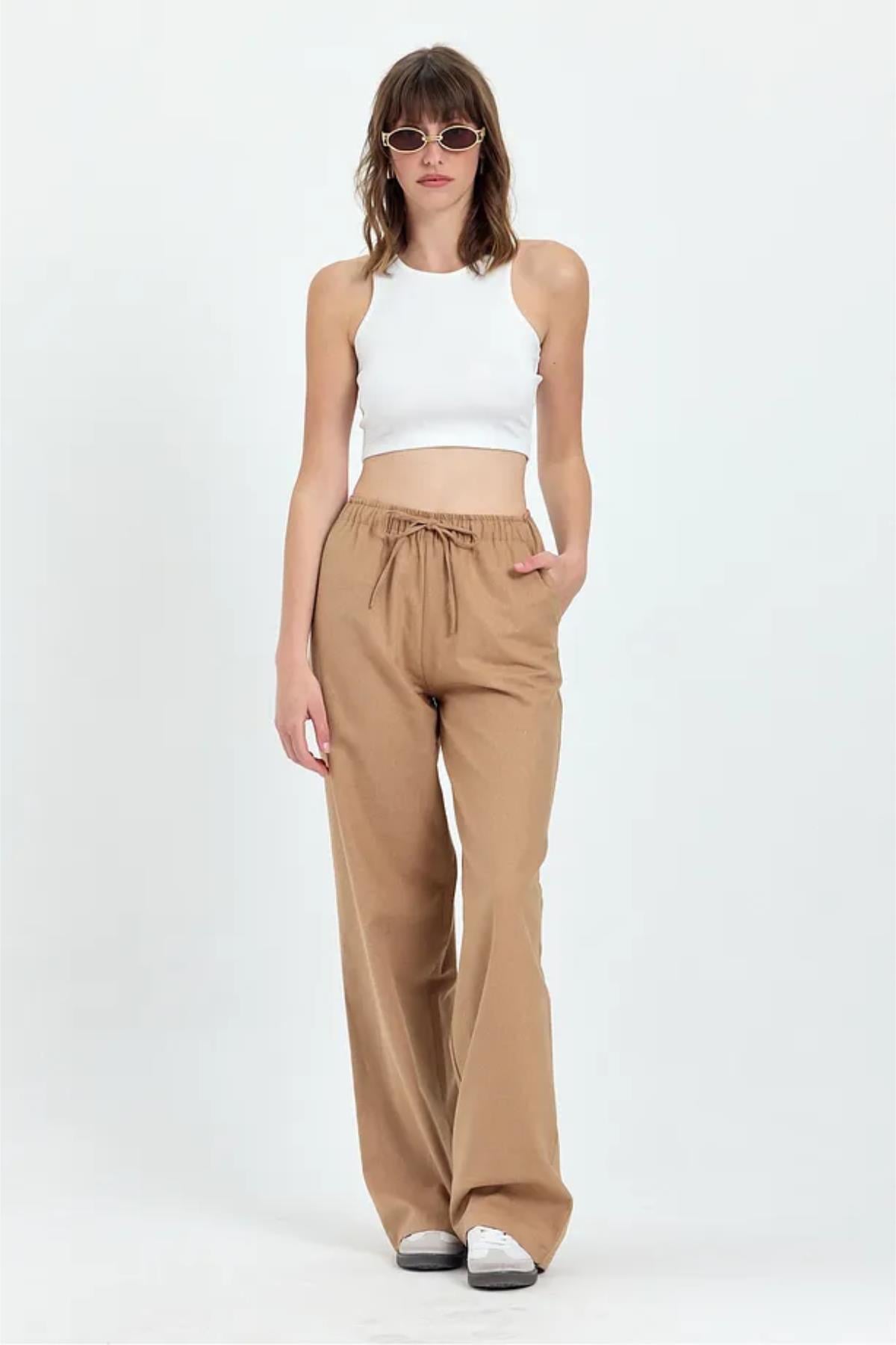Düşük Bel Tencel Kumaş Salaş Pantolon