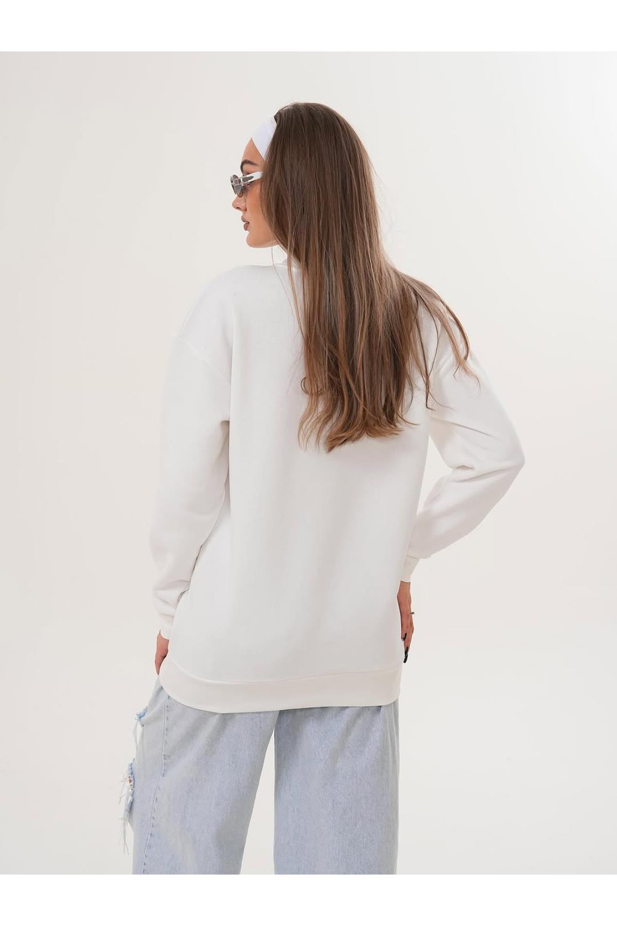 Düz Basic Bisiklet Yaka Oversize Sweatshirt