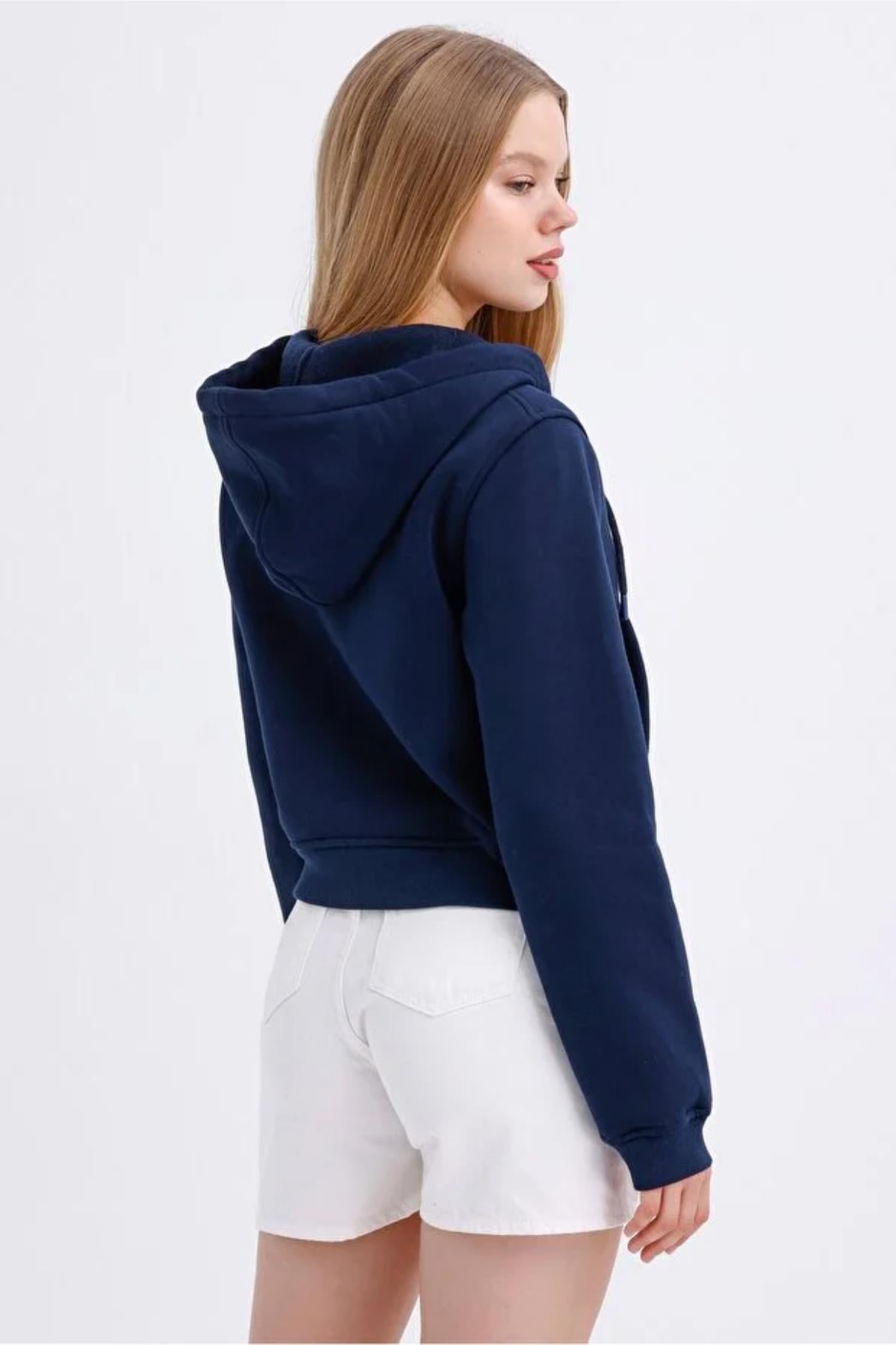 Fermuarlı 3 İp Crop Sweatshirt