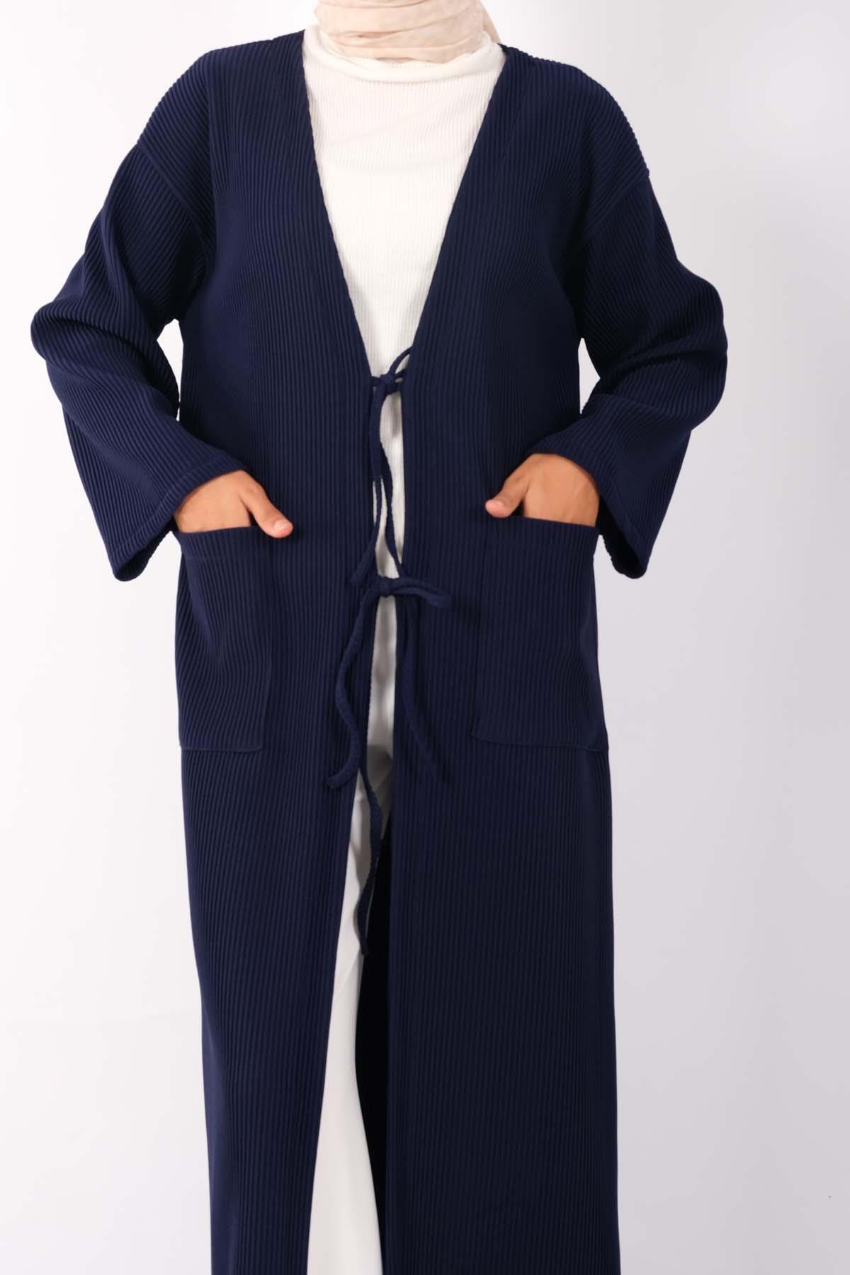 Fitilli Önden Cepli Bağlamalı Kimono