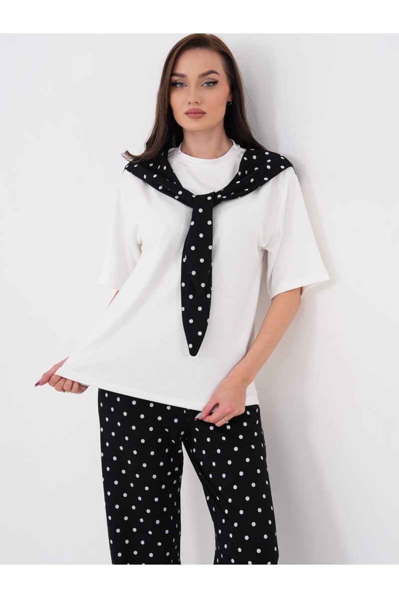 Fularlı Tshirt Puantiyeli Pantolon Osyho İkili Takım