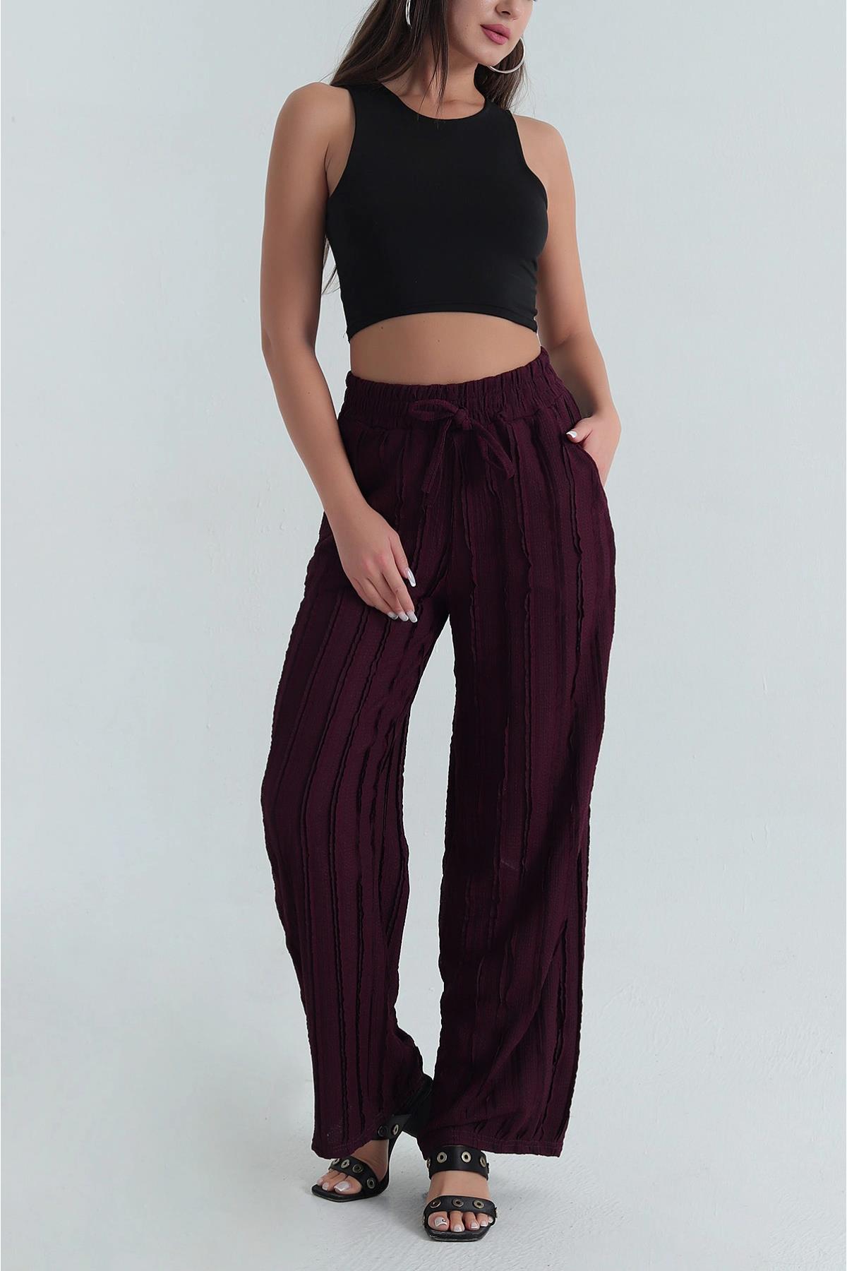 Geniş Paça Pileli Belden Bağlamalı Pantolon