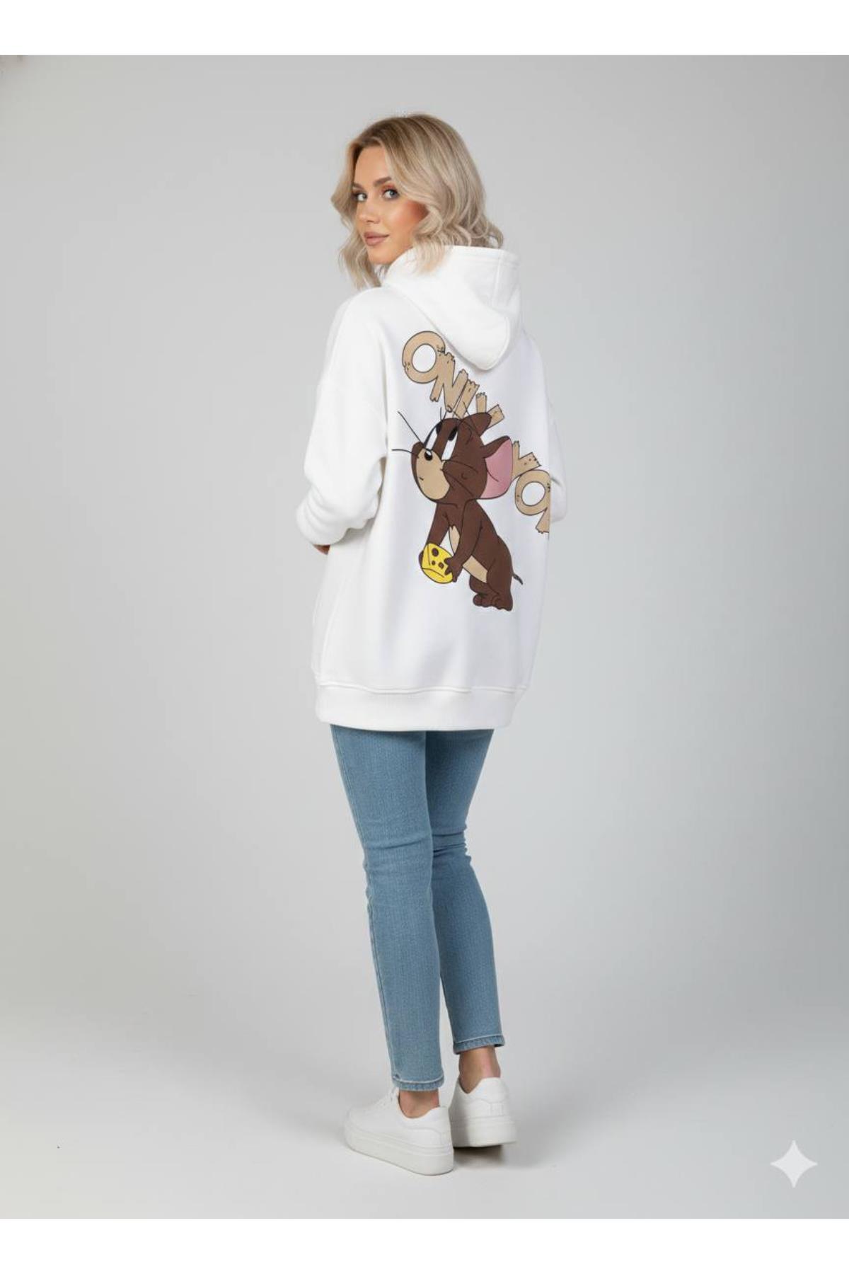 Jerry Baskılı Kapüşonlu Üç İp Sweat