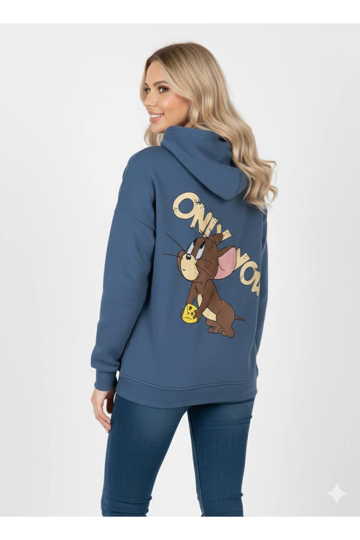 Jerry Baskılı Kapüşonlu Üç İp Sweat